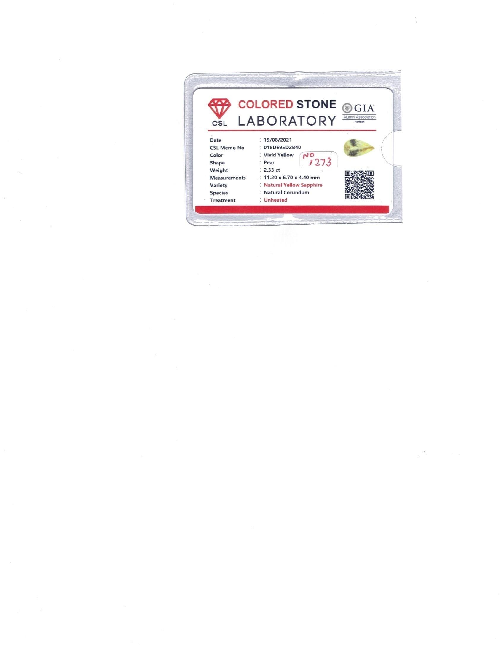 2.33 Ct. Yellow Sapphire from Ceylon (Sri Lanka)