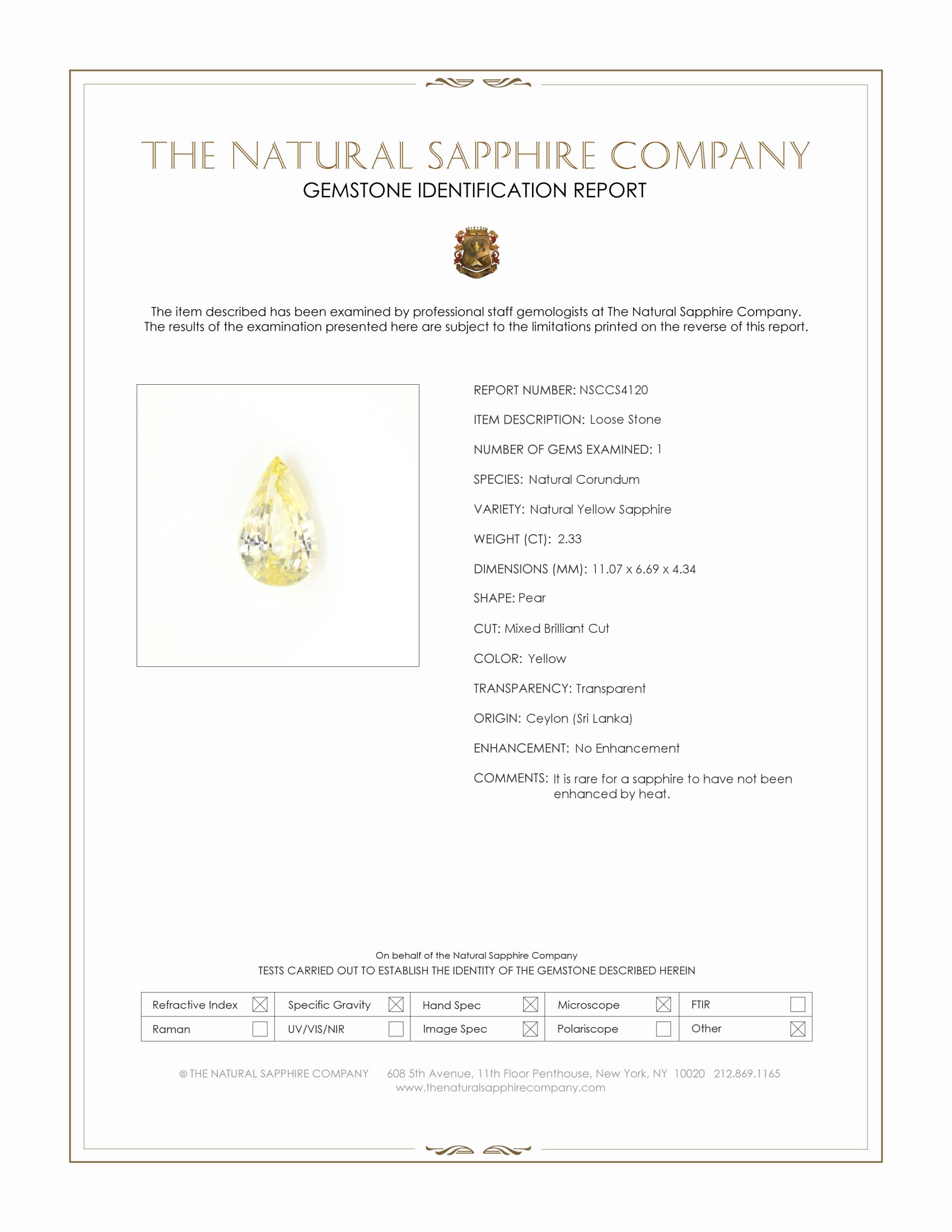 2.33 Ct. Yellow Sapphire from Ceylon (Sri Lanka)