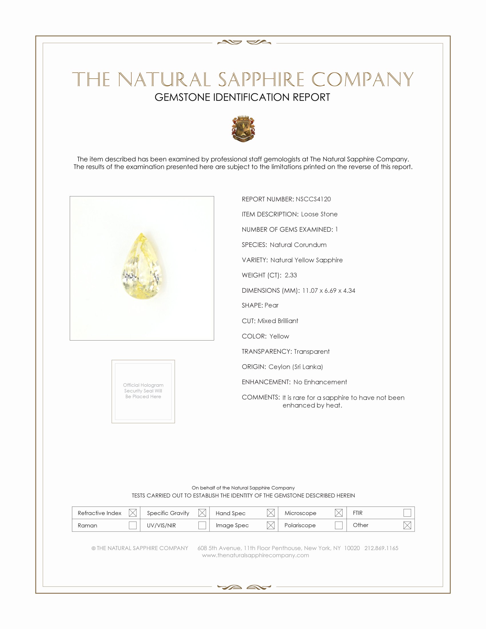 2.33 Ct. Yellow Sapphire from Ceylon (Sri Lanka)