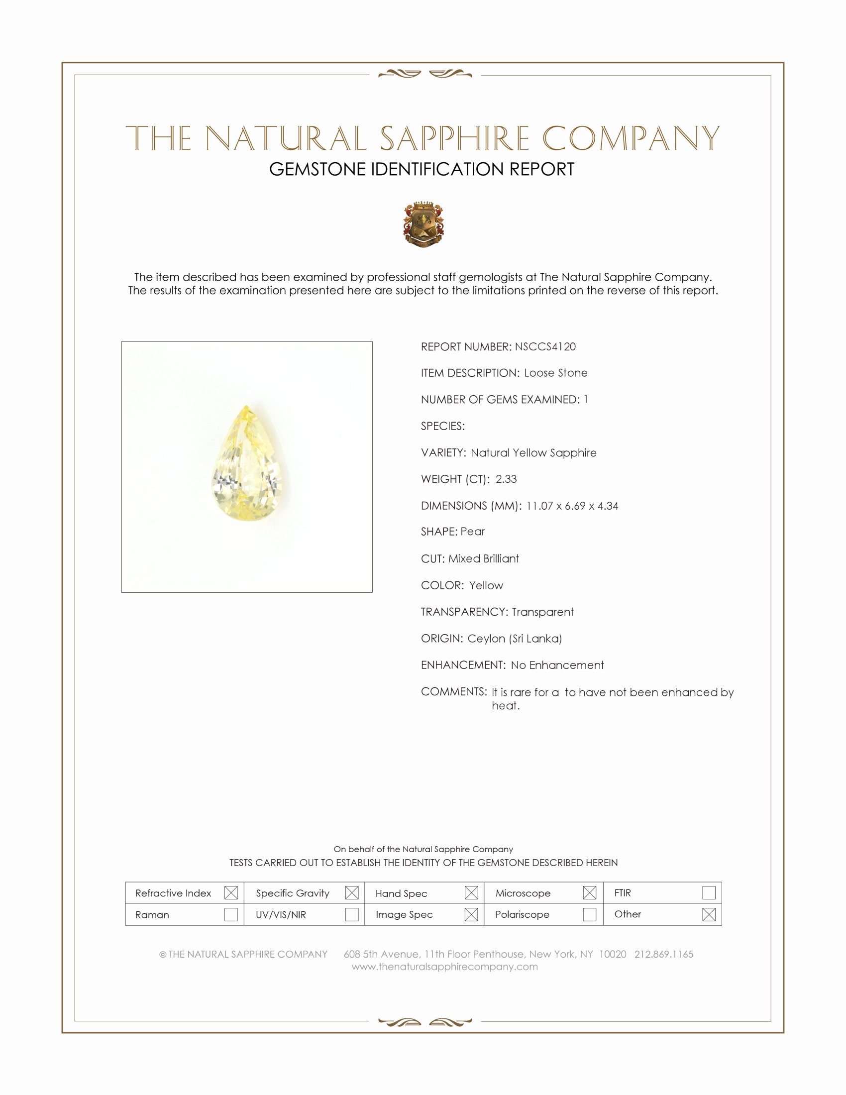 2.33 Ct. Yellow Sapphire from Ceylon (Sri Lanka)