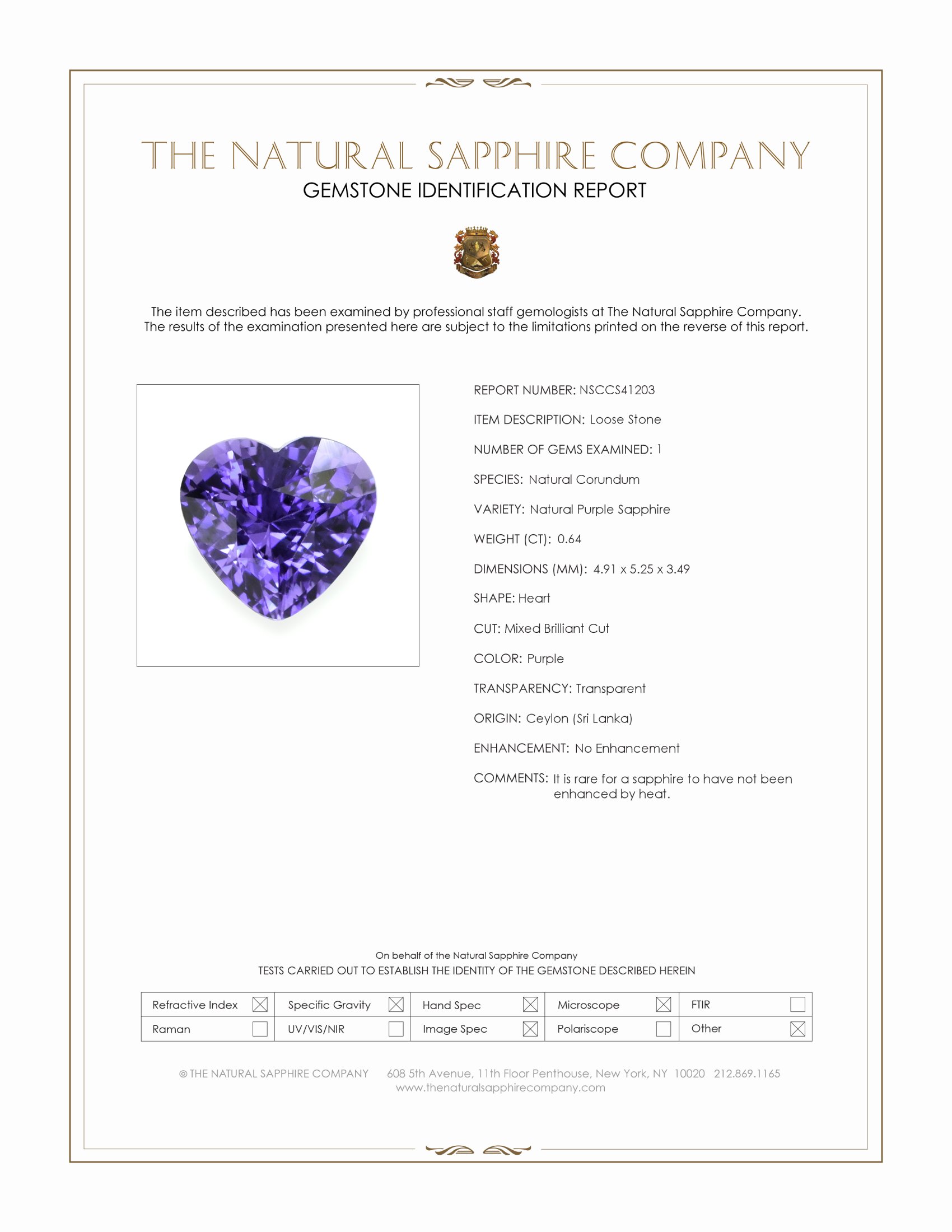 0.64 Ct. Purple Sapphire from Ceylon (Sri Lanka)