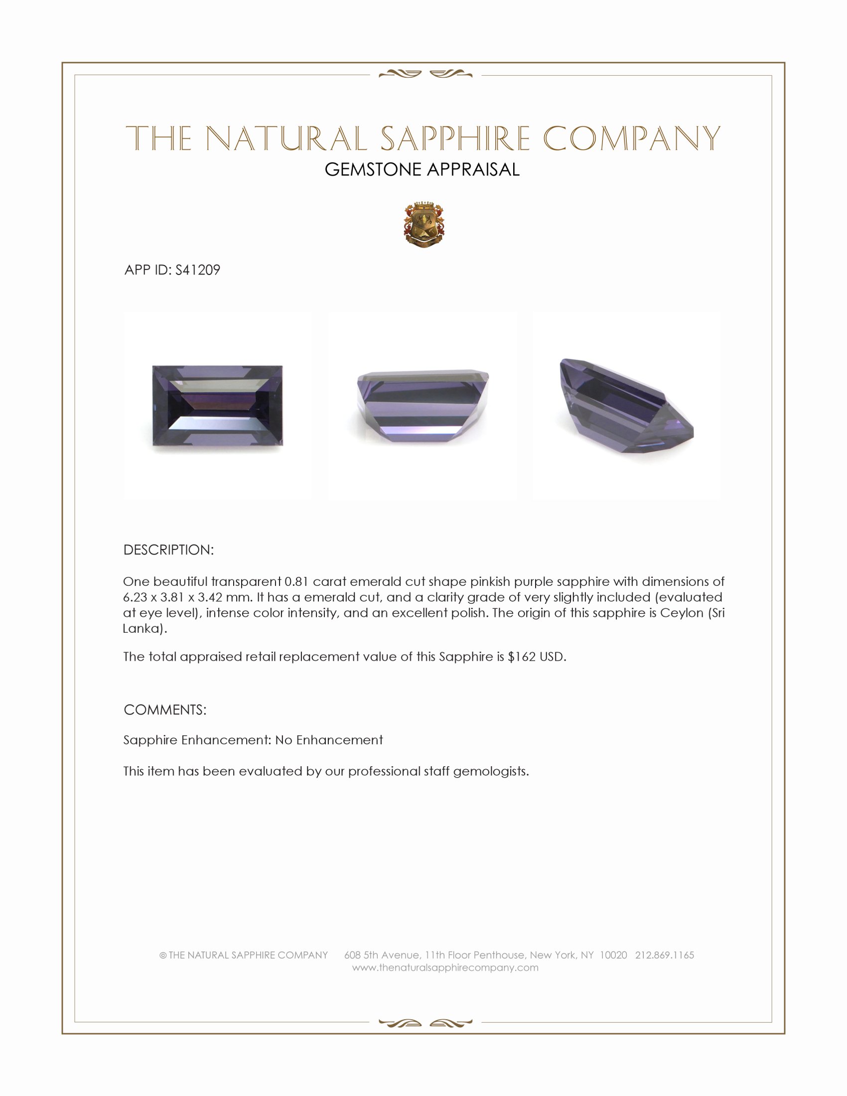 0.81 Ct. Pinkish Purple Sapphire from Ceylon (Sri Lanka)