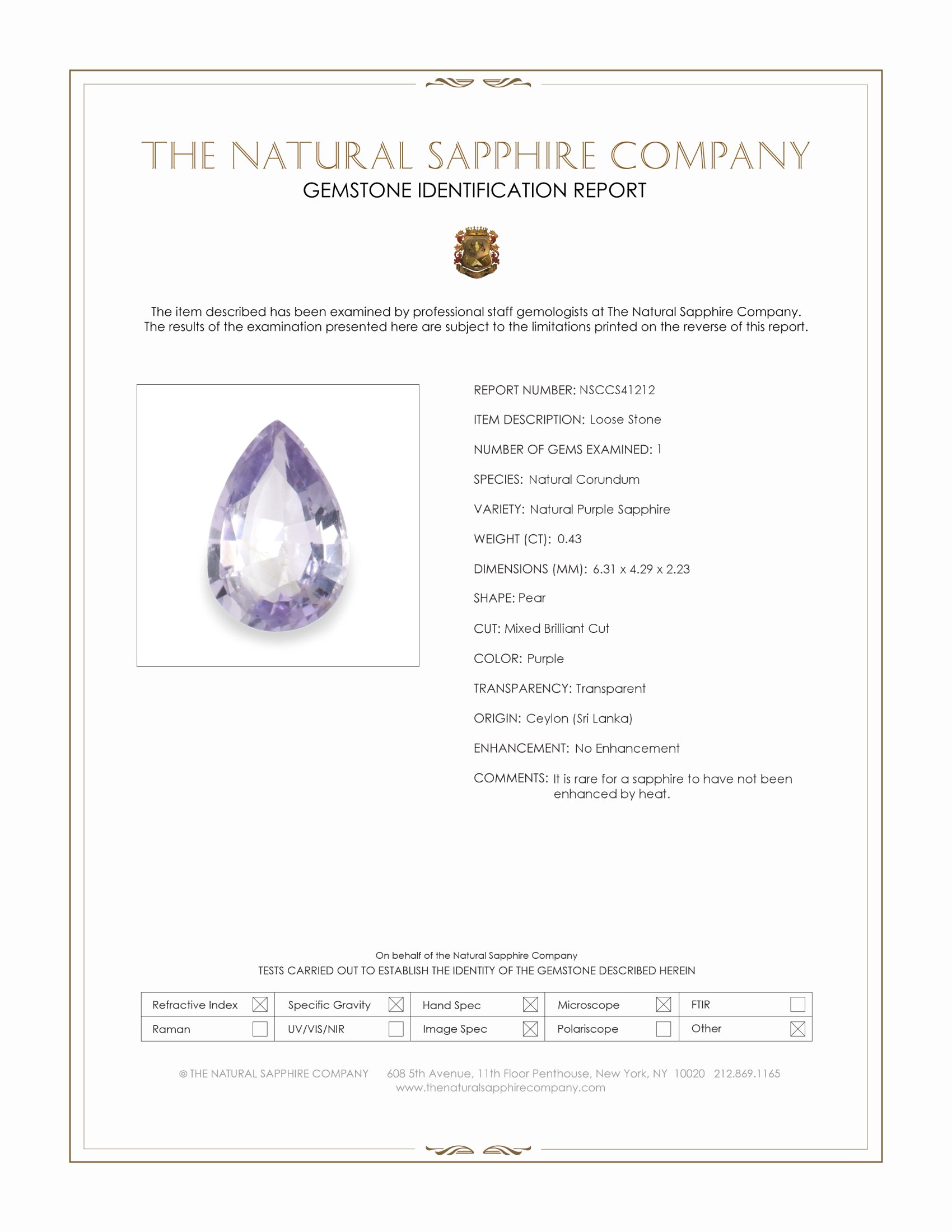 0.43 Ct. Purple Sapphire from Ceylon (Sri Lanka)