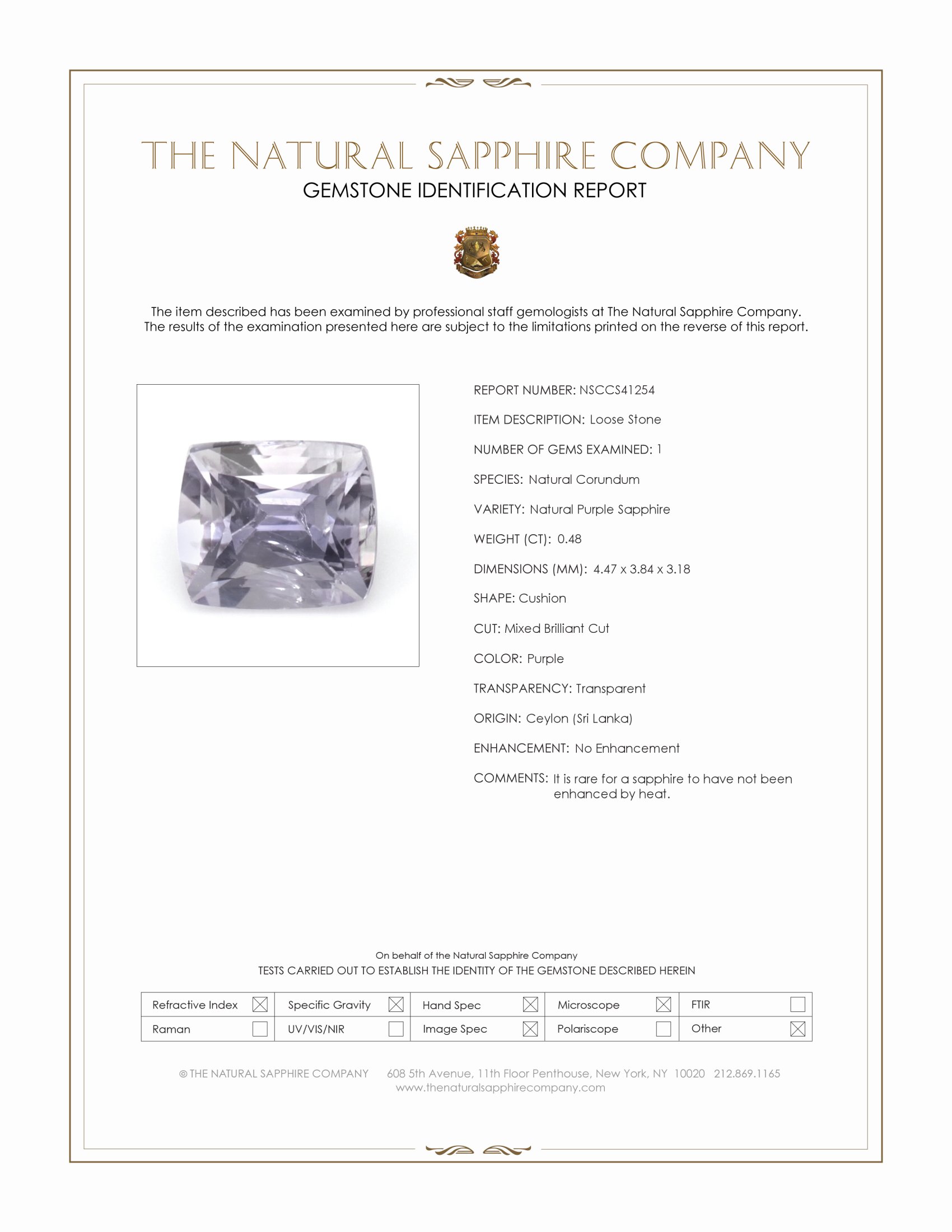 0.48 Ct. Purple Sapphire from Ceylon (Sri Lanka)
