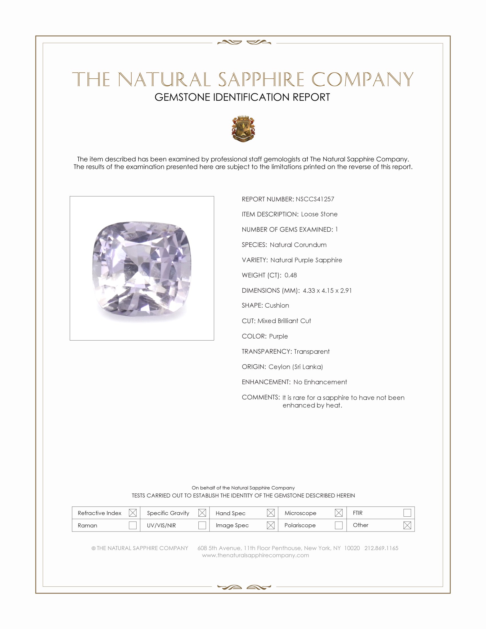 0.48 Ct. Purple Sapphire from Ceylon (Sri Lanka)