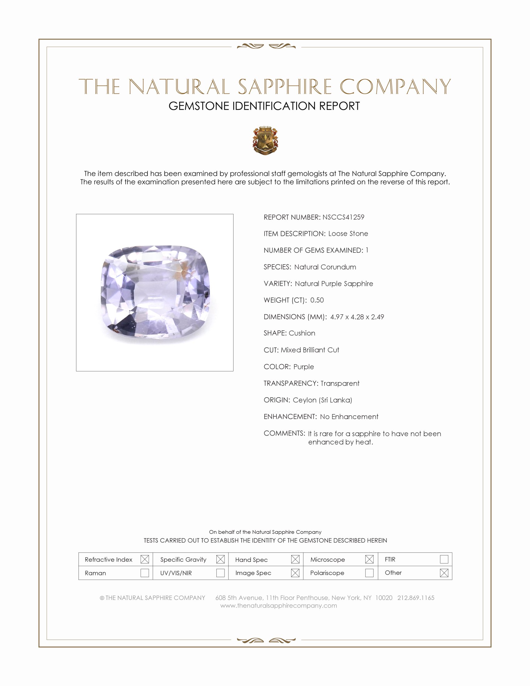 0.50 Ct. Purple Sapphire from Ceylon (Sri Lanka)