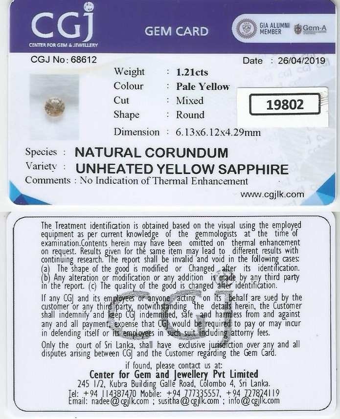 1.20 Ct. Yellow Sapphire from Ceylon (Sri Lanka)