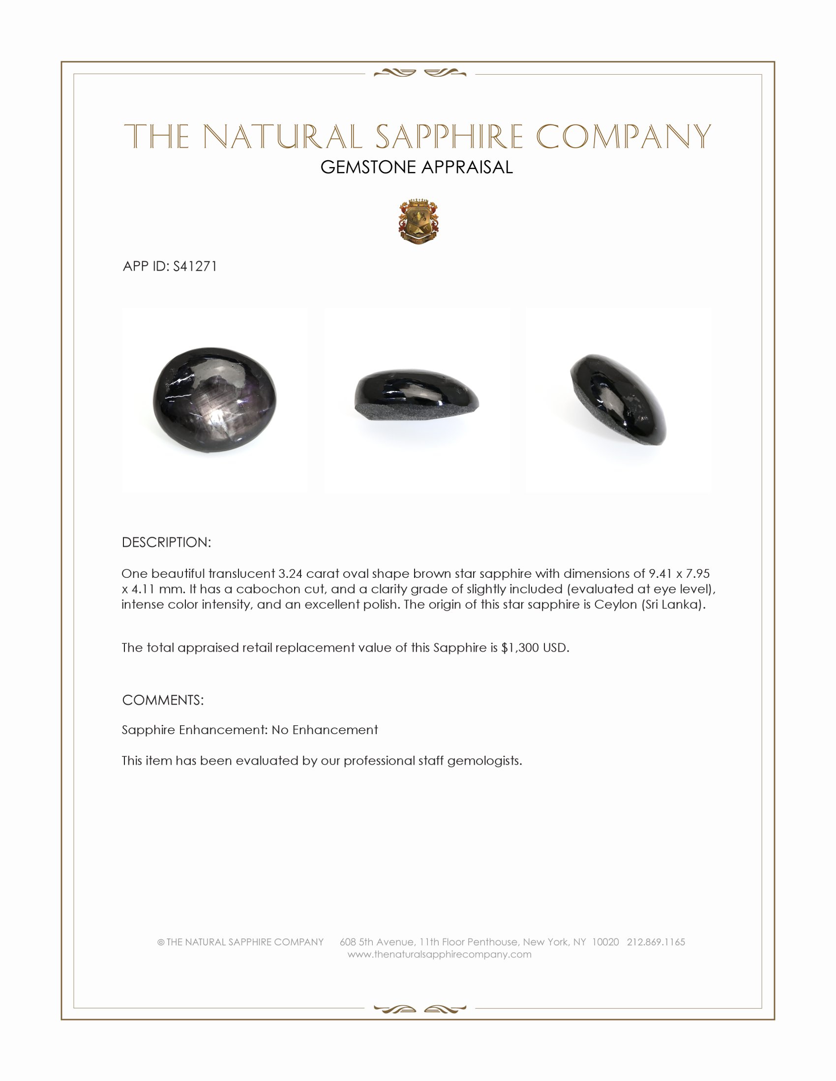 3.24 Ct. Brown Star Sapphire from Ceylon (Sri Lanka)