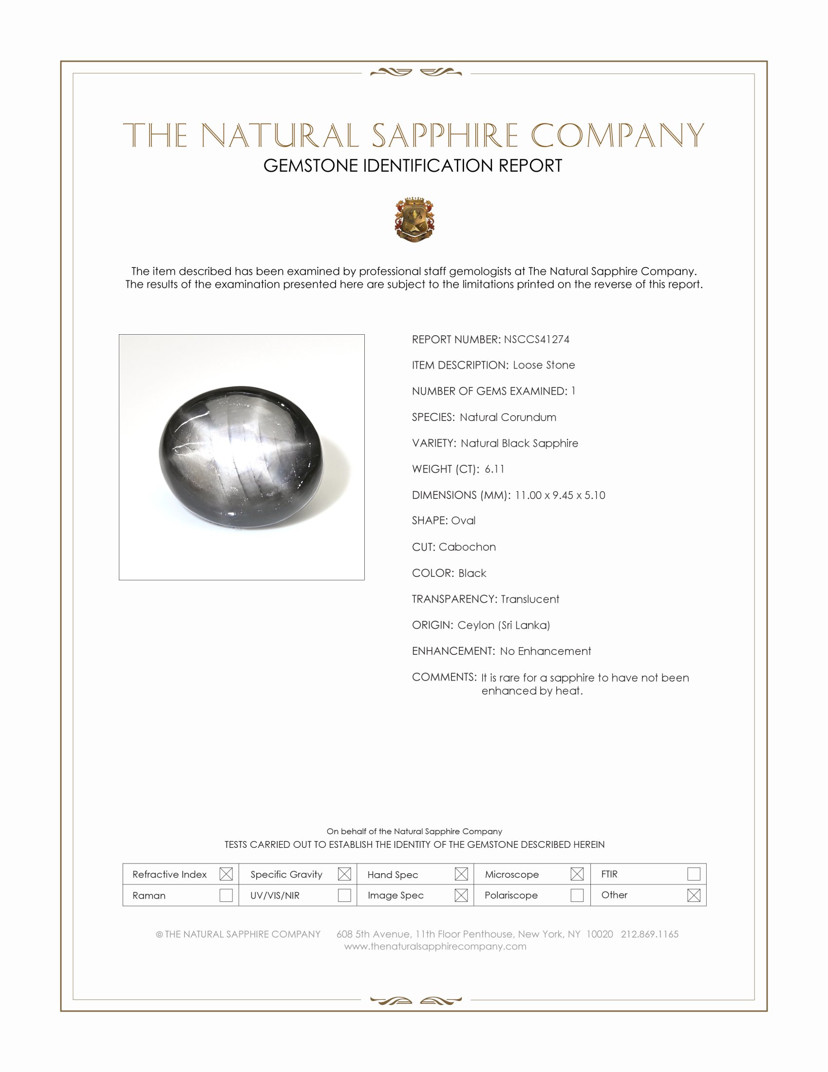 6.11 Ct. Black Star Sapphire from Ceylon (Sri Lanka)