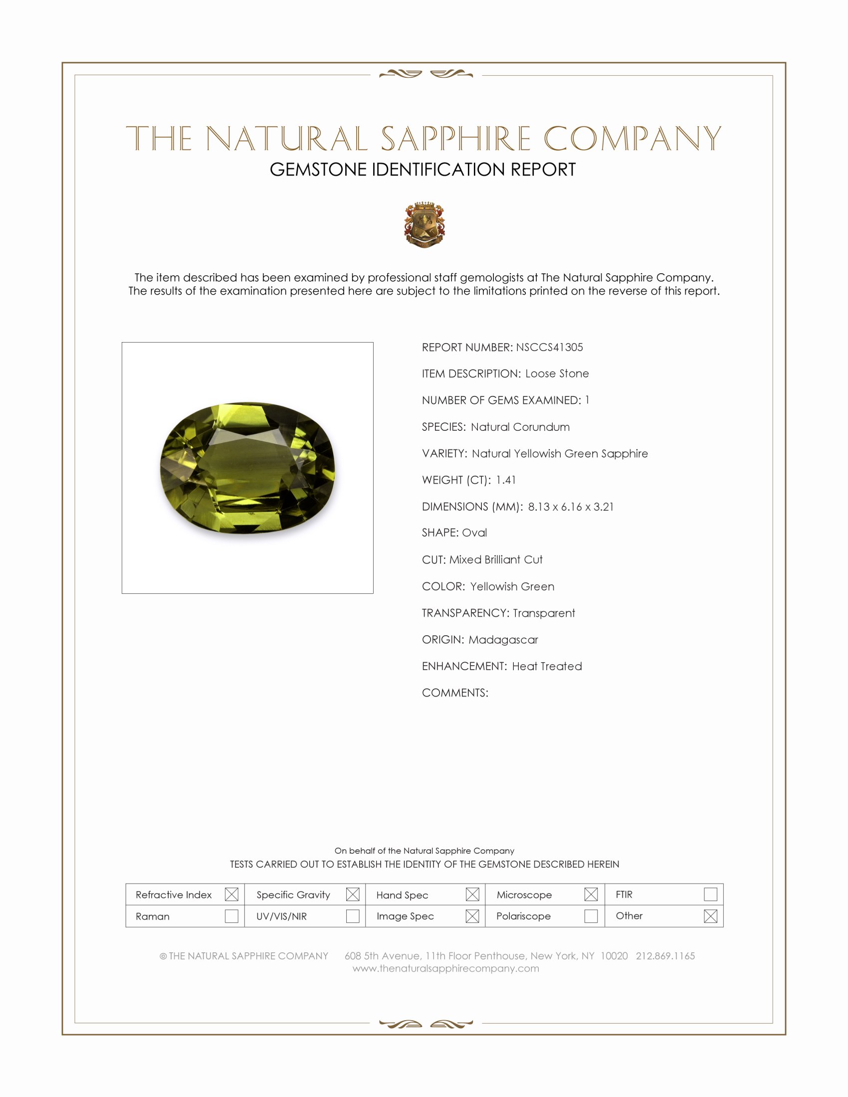 1.41 Ct. Yellowish Green Sapphire from Madagascar