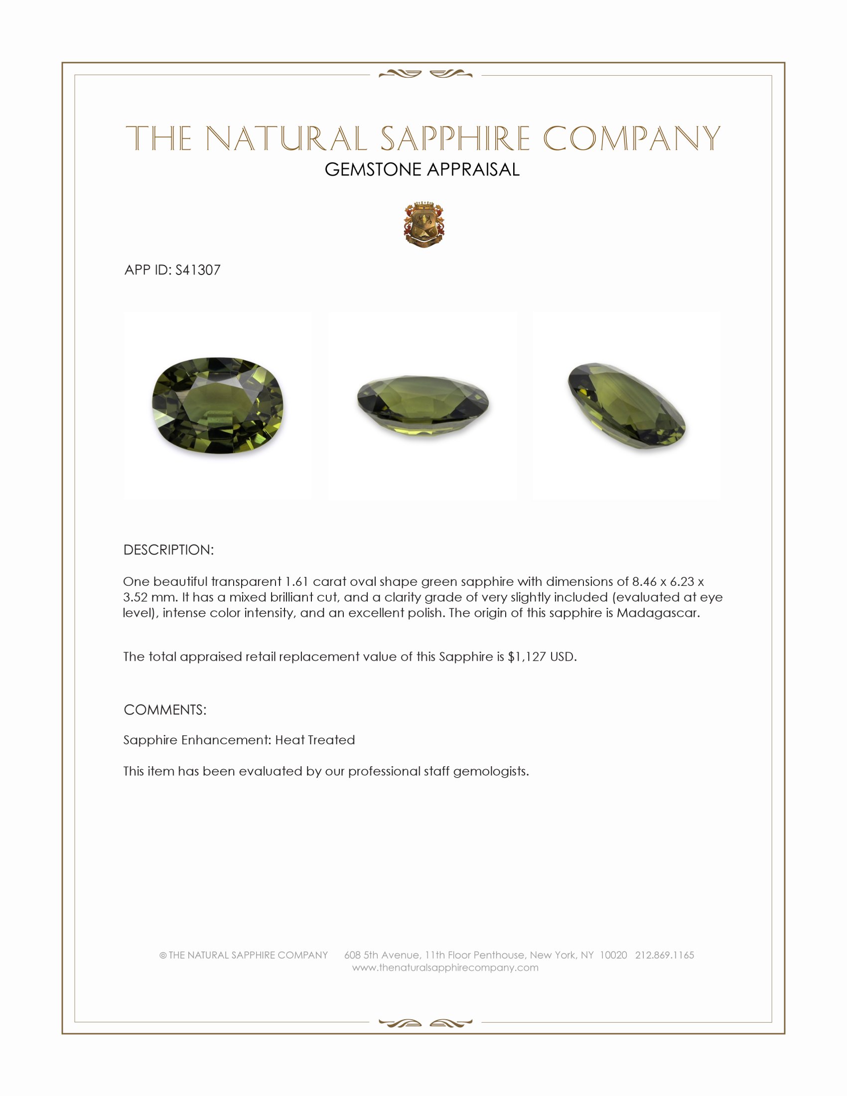 1.61 Ct. Green Sapphire from Madagascar