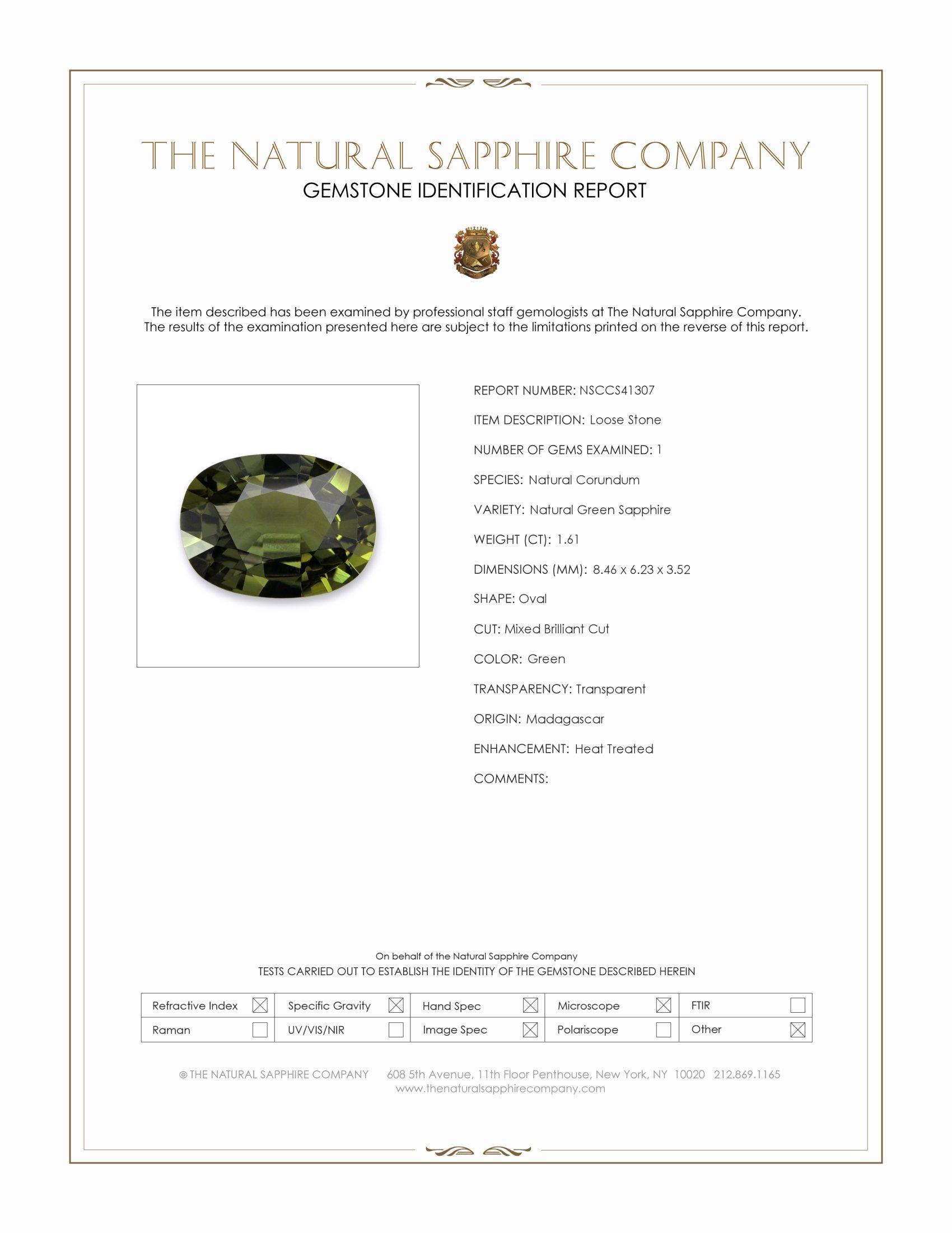 1.61 Ct. Green Sapphire from Madagascar