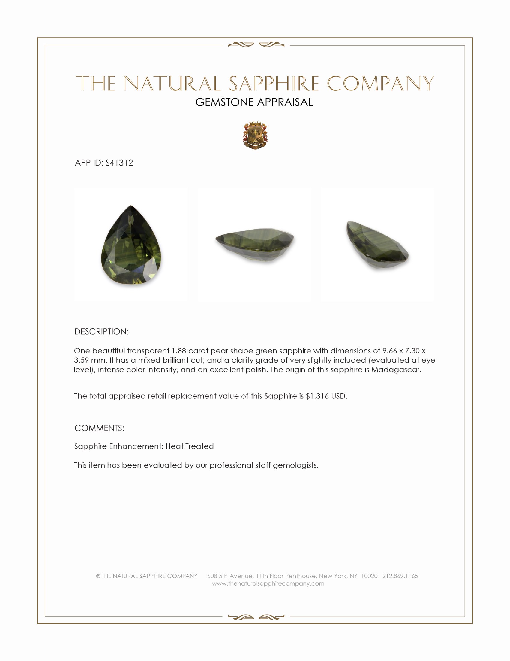 1.88 Ct. Green Sapphire from Madagascar