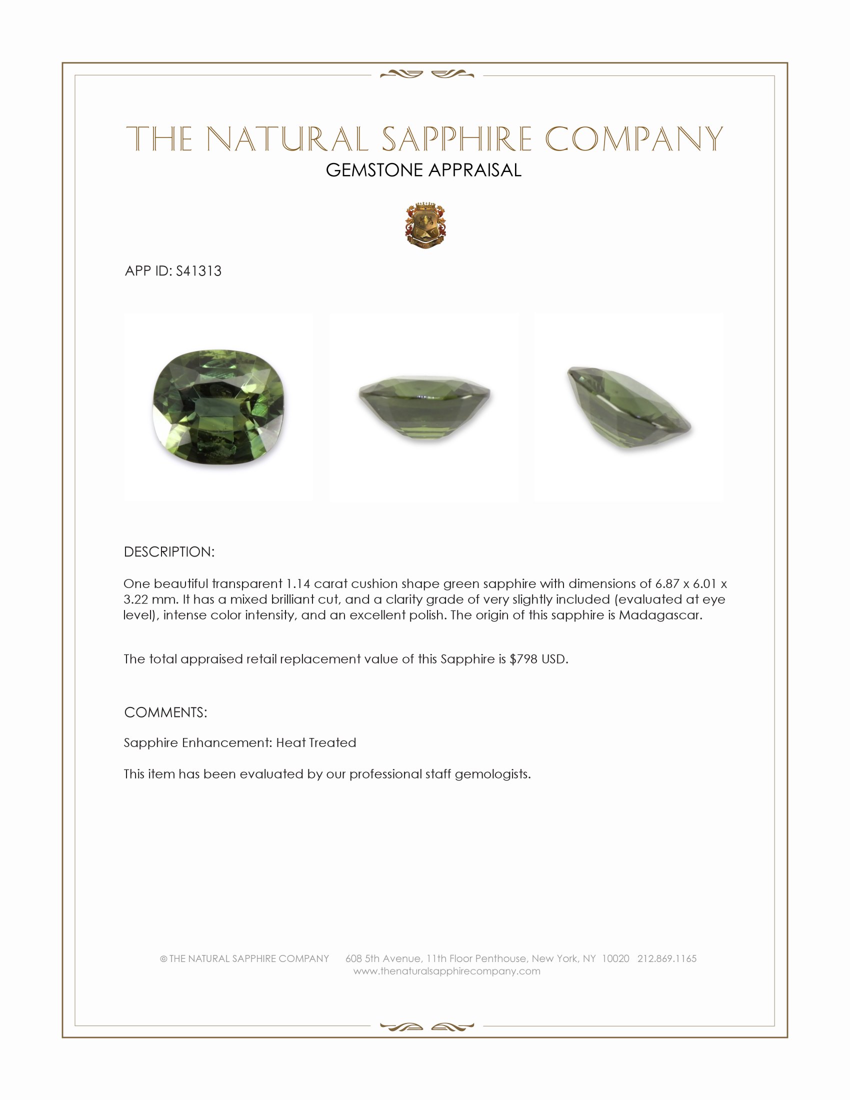 1.14 Ct. Green Sapphire from Madagascar