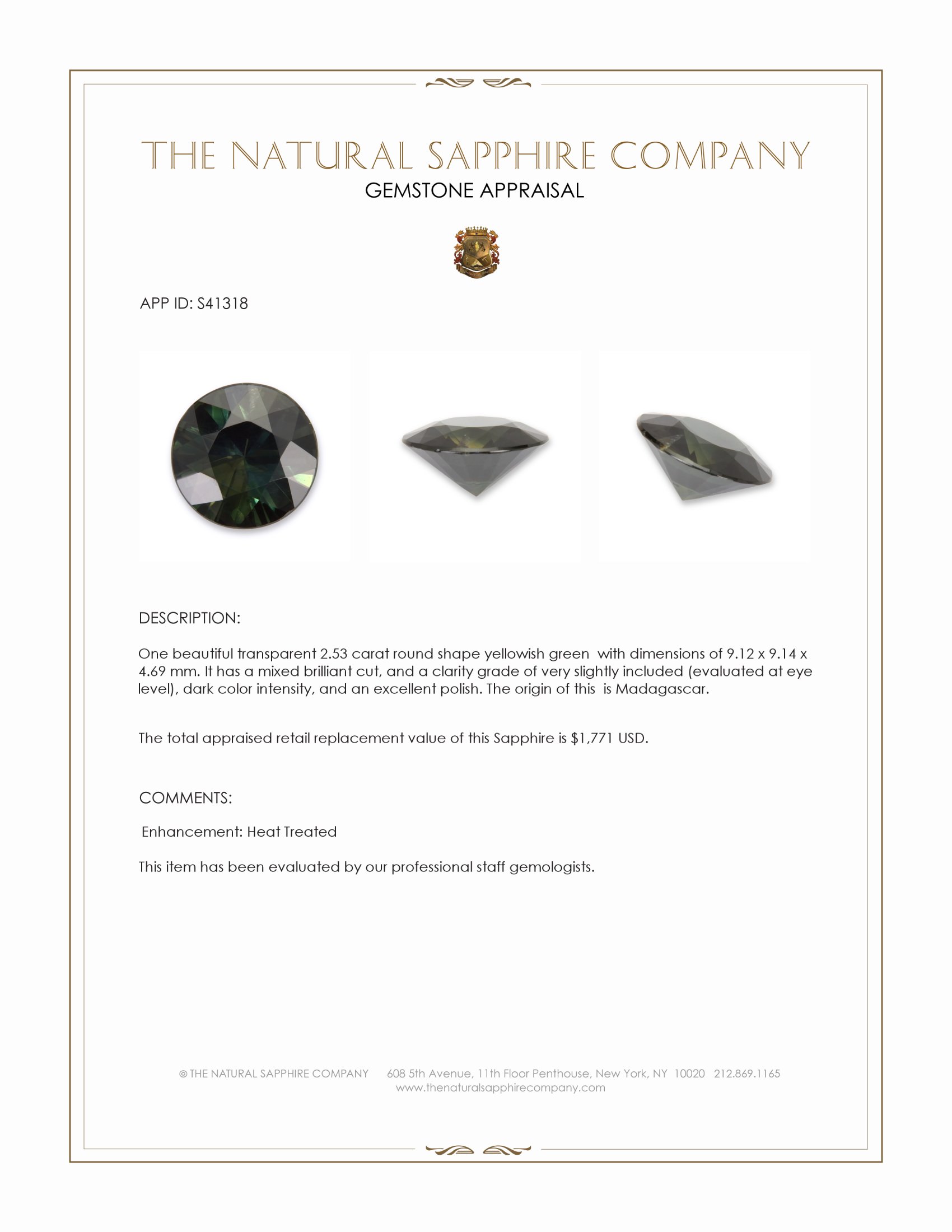 2.53 Ct. Yellowish Green Sapphire from Madagascar