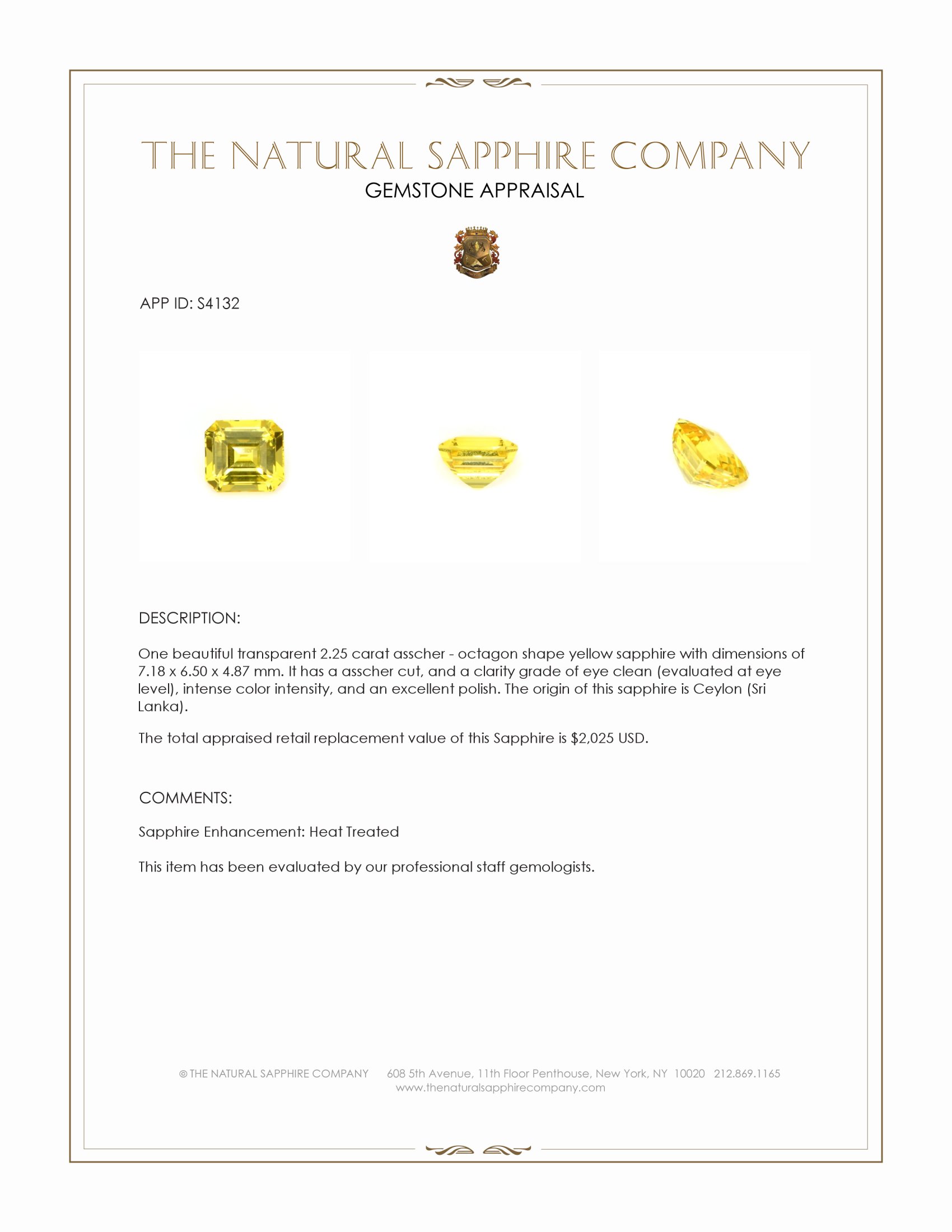 2.25 Ct. Yellow Sapphire from Ceylon (Sri Lanka)