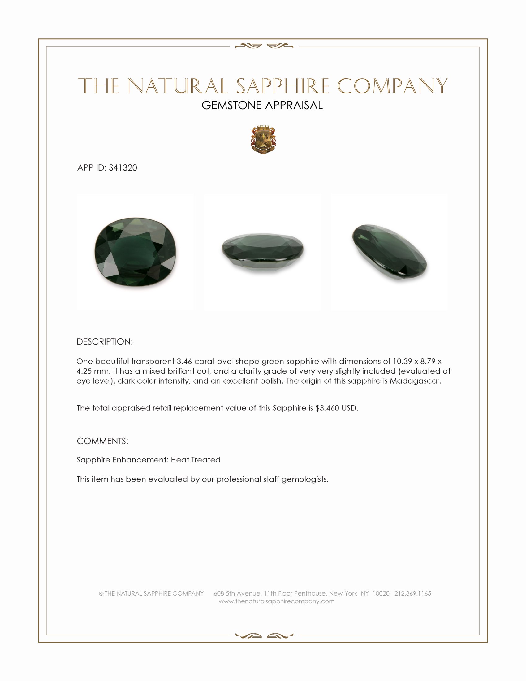 3.46 Ct. Green Sapphire from Madagascar
