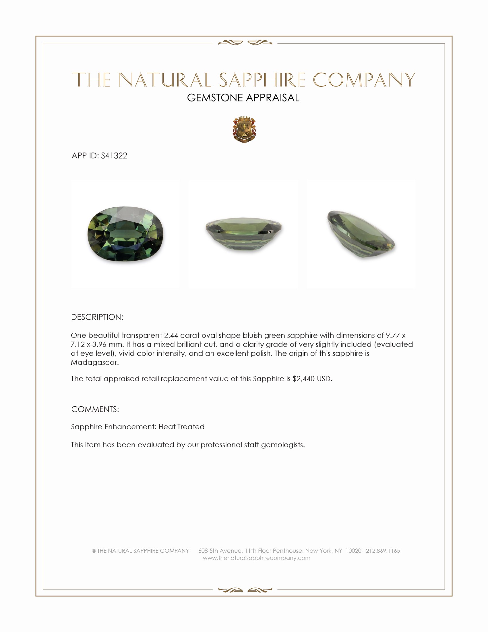 2.44 Ct. Yellowish Green Sapphire from Madagascar