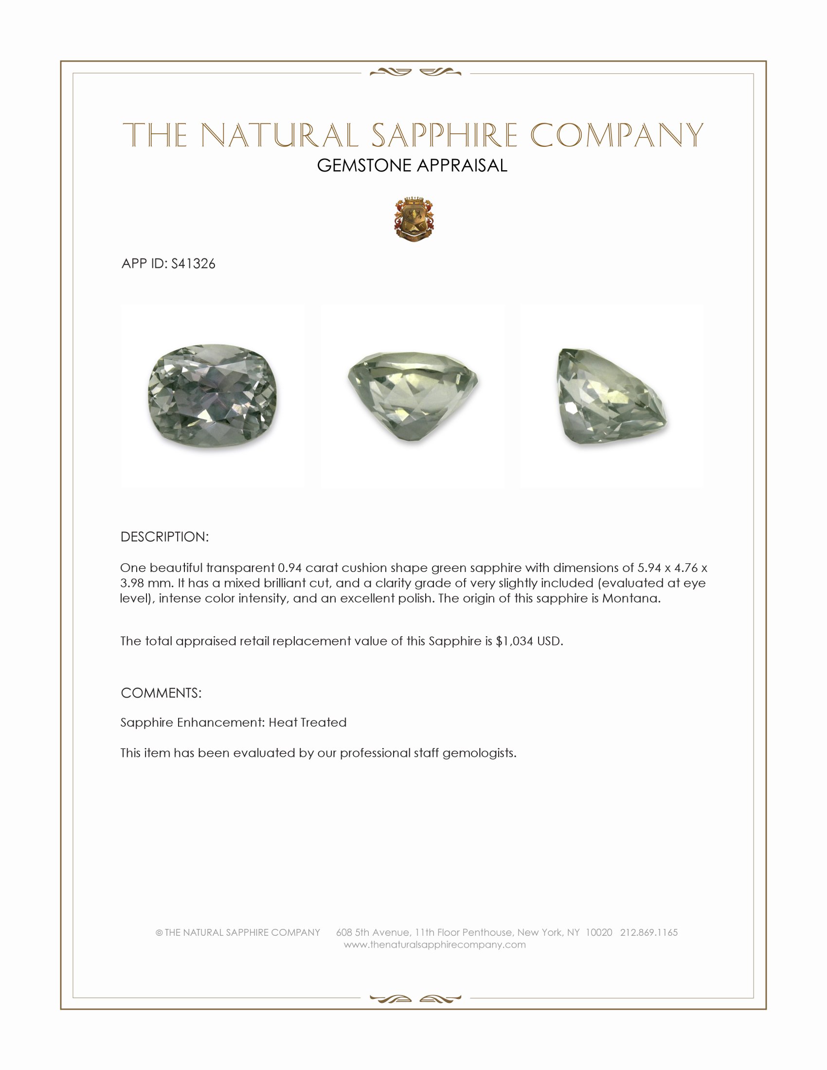 0.94 Ct. Green Sapphire from Montana