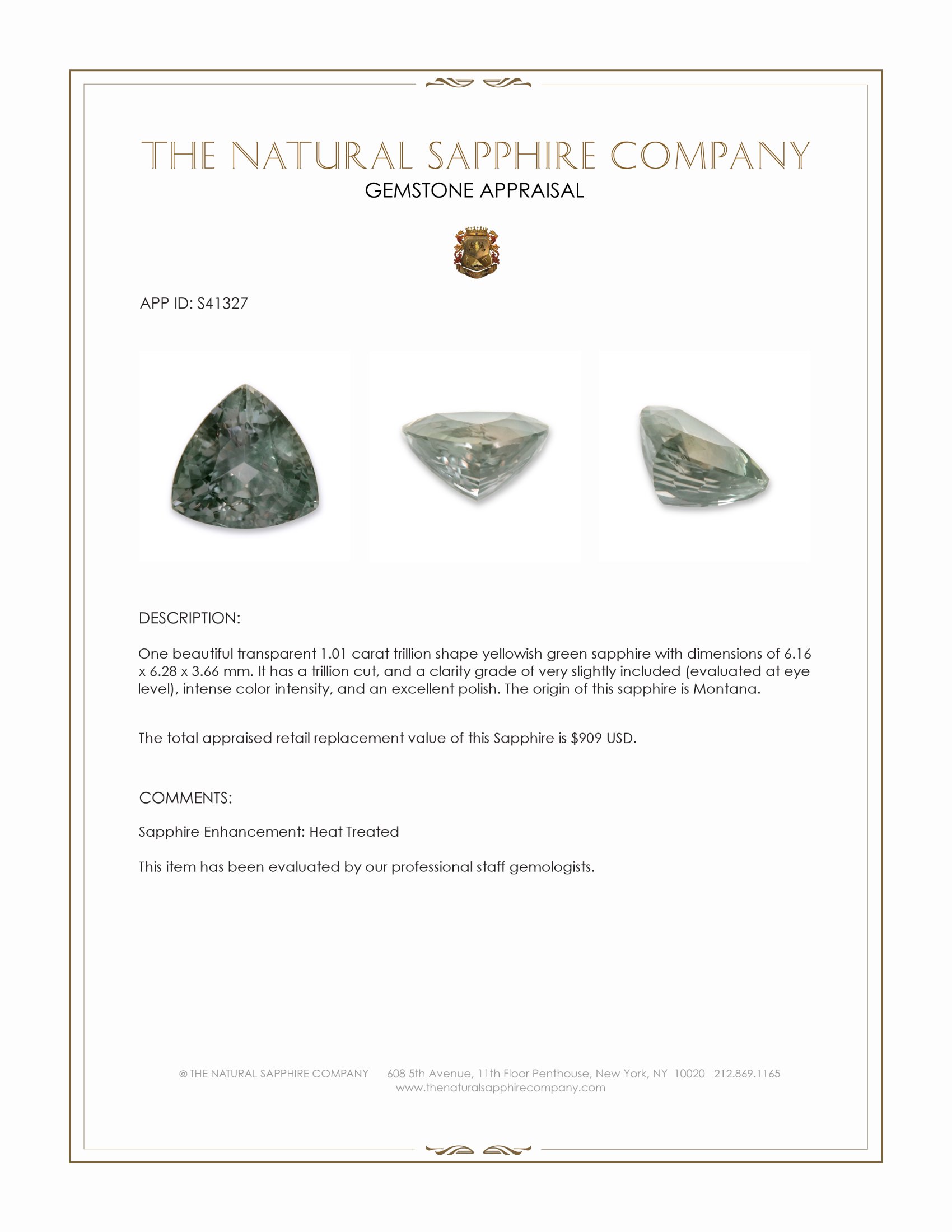 1.01 Ct. Yellowish Green Sapphire from Montana