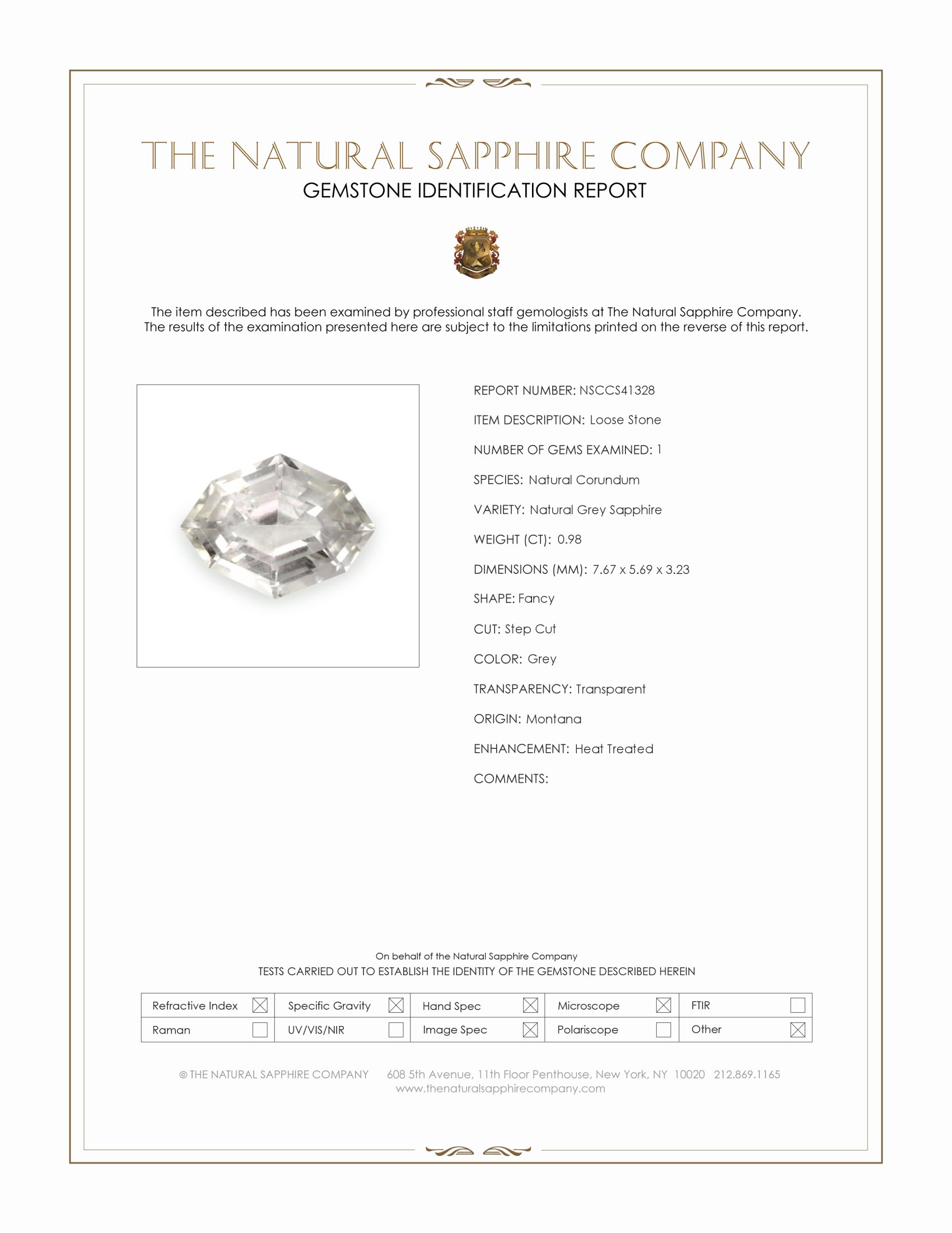 0.98 Ct. Grey Sapphire from Montana