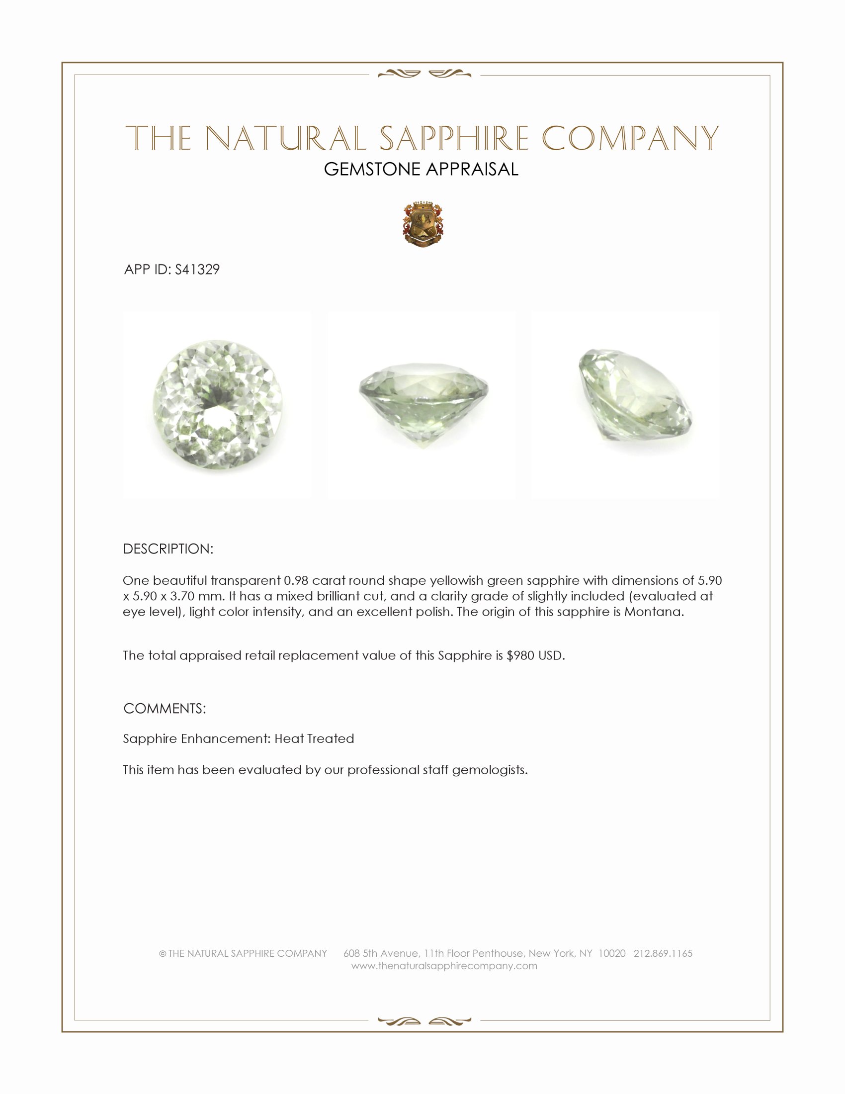 0.98 Ct. Yellowish Green Sapphire from Montana