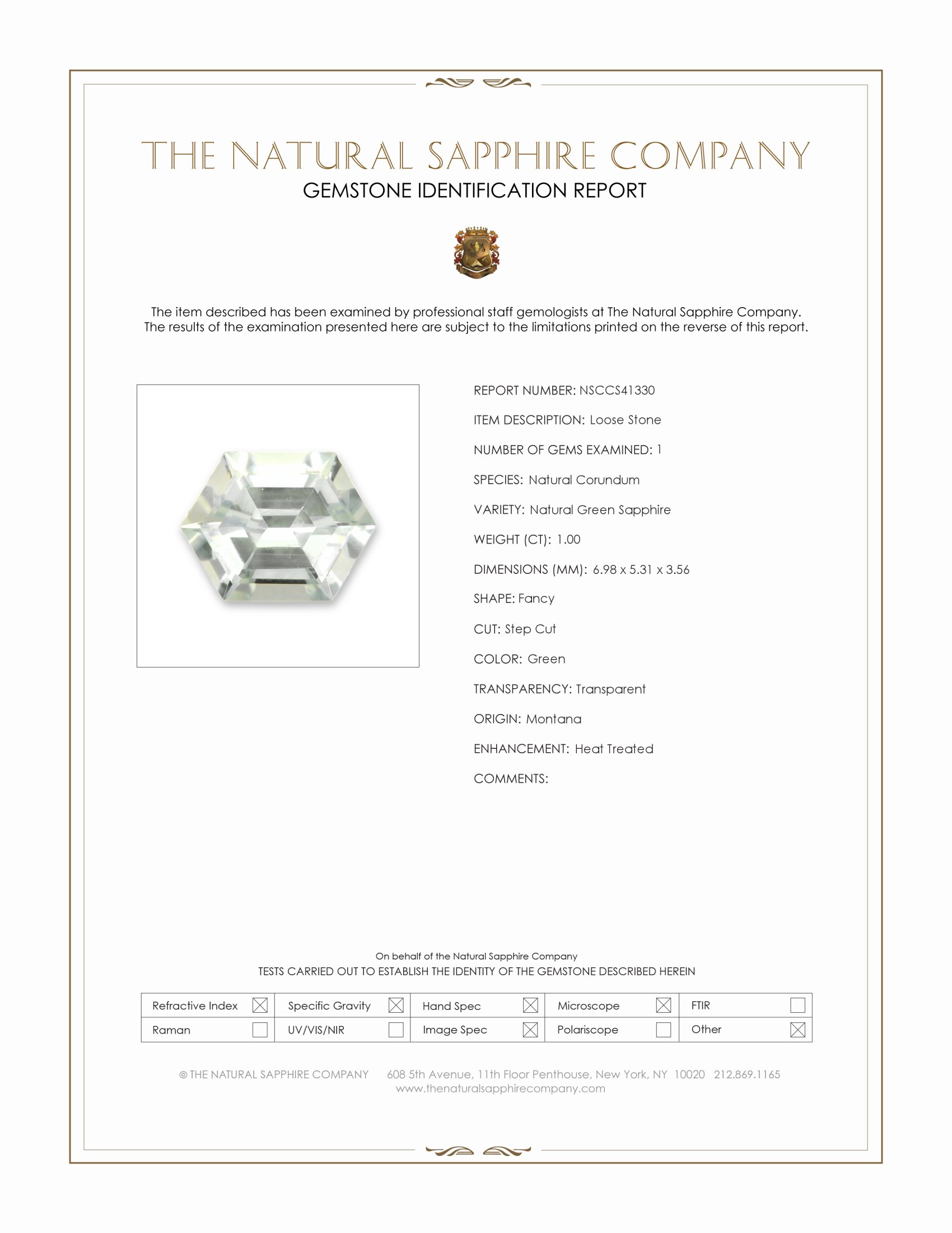 1.00 Ct. Green Sapphire from Montana