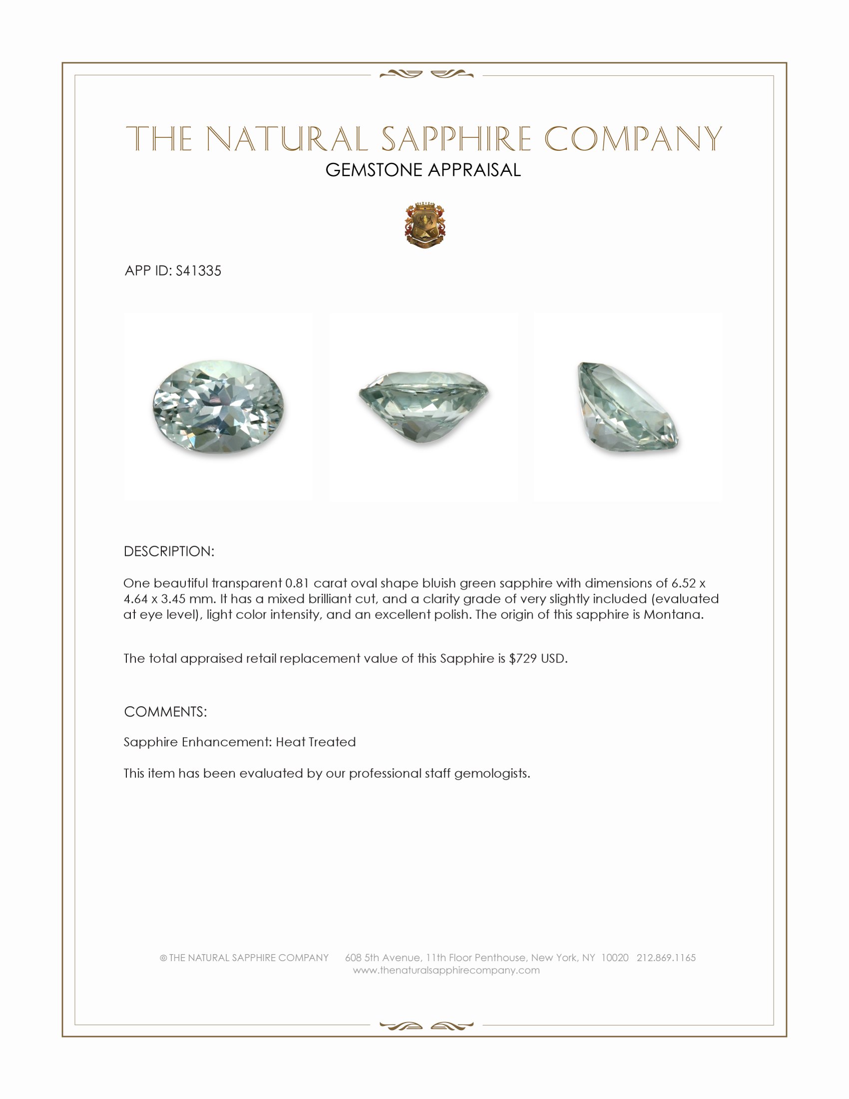 0.81 Ct. Bluish Green Sapphire from Montana