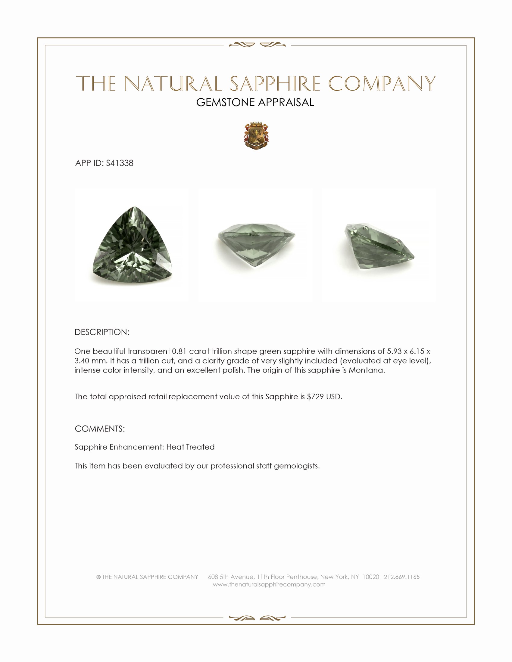 0.81 Ct. Green Sapphire from Montana