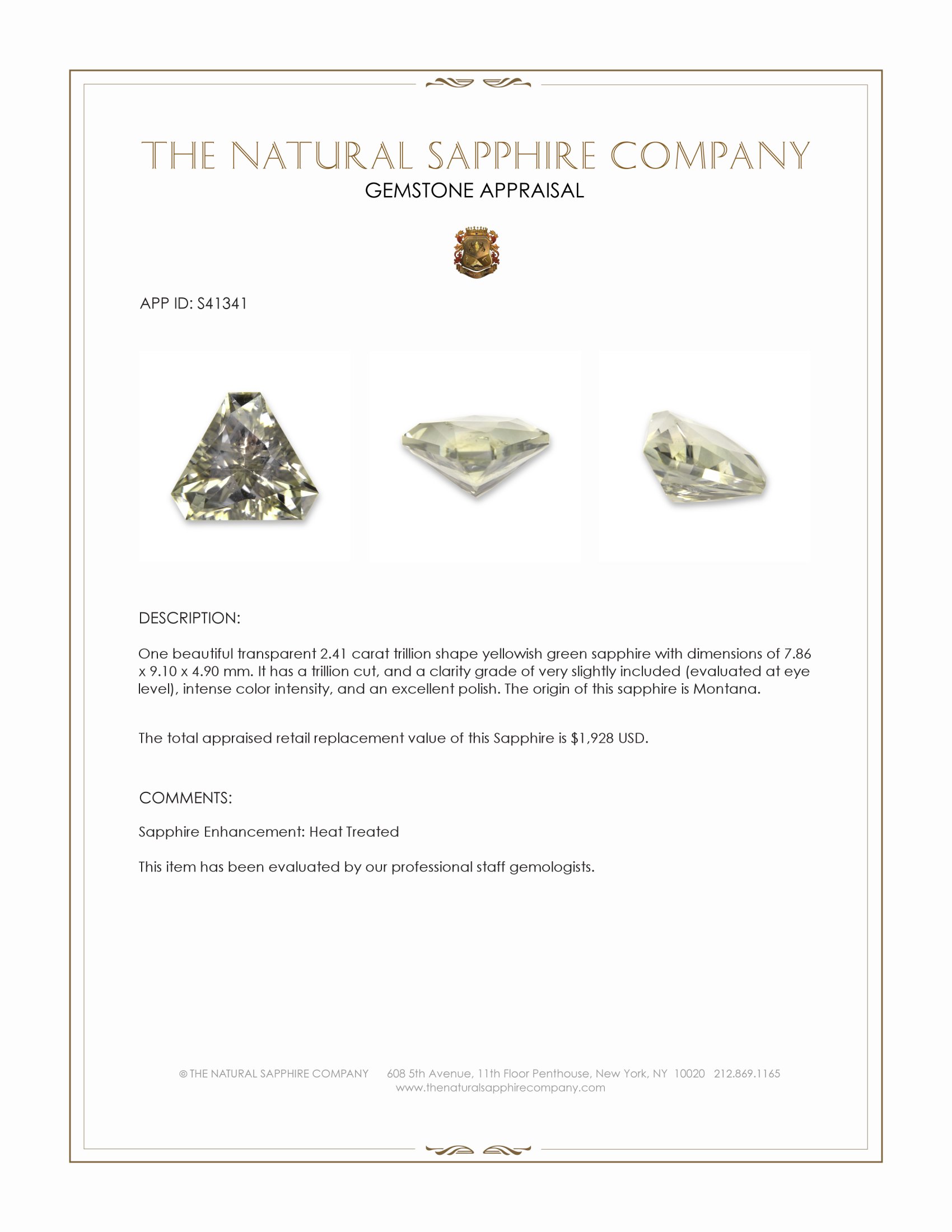 2.41 Ct. Yellowish Green Sapphire from Montana