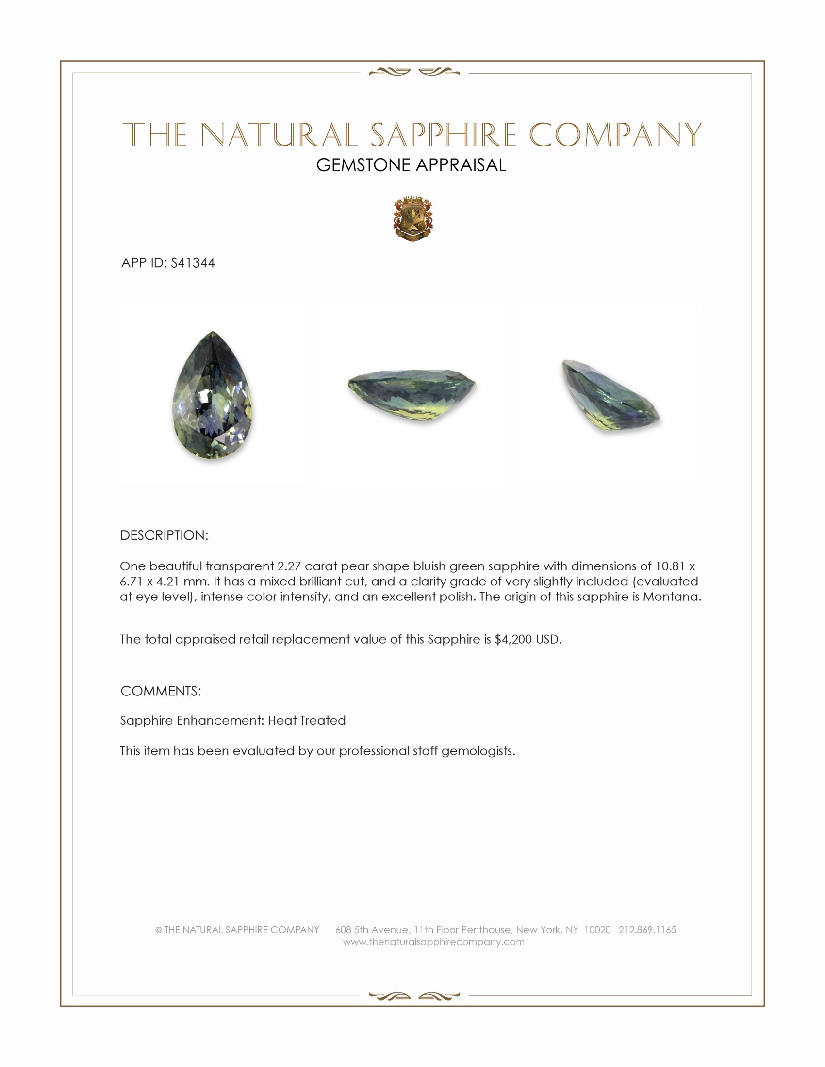 2.27 Ct. Bluish Green Sapphire from Montana