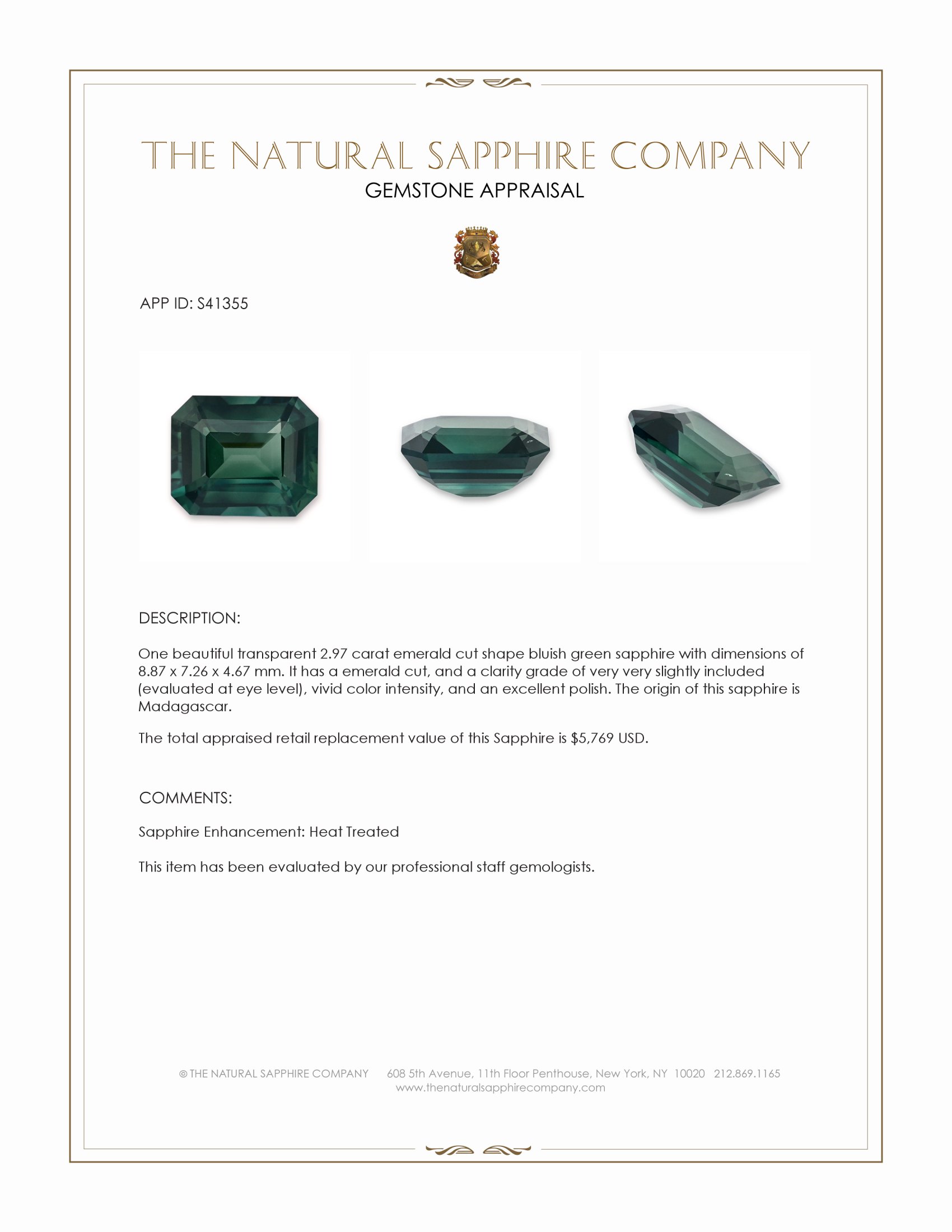 2.97 Ct. Bluish Green Sapphire from Madagascar
