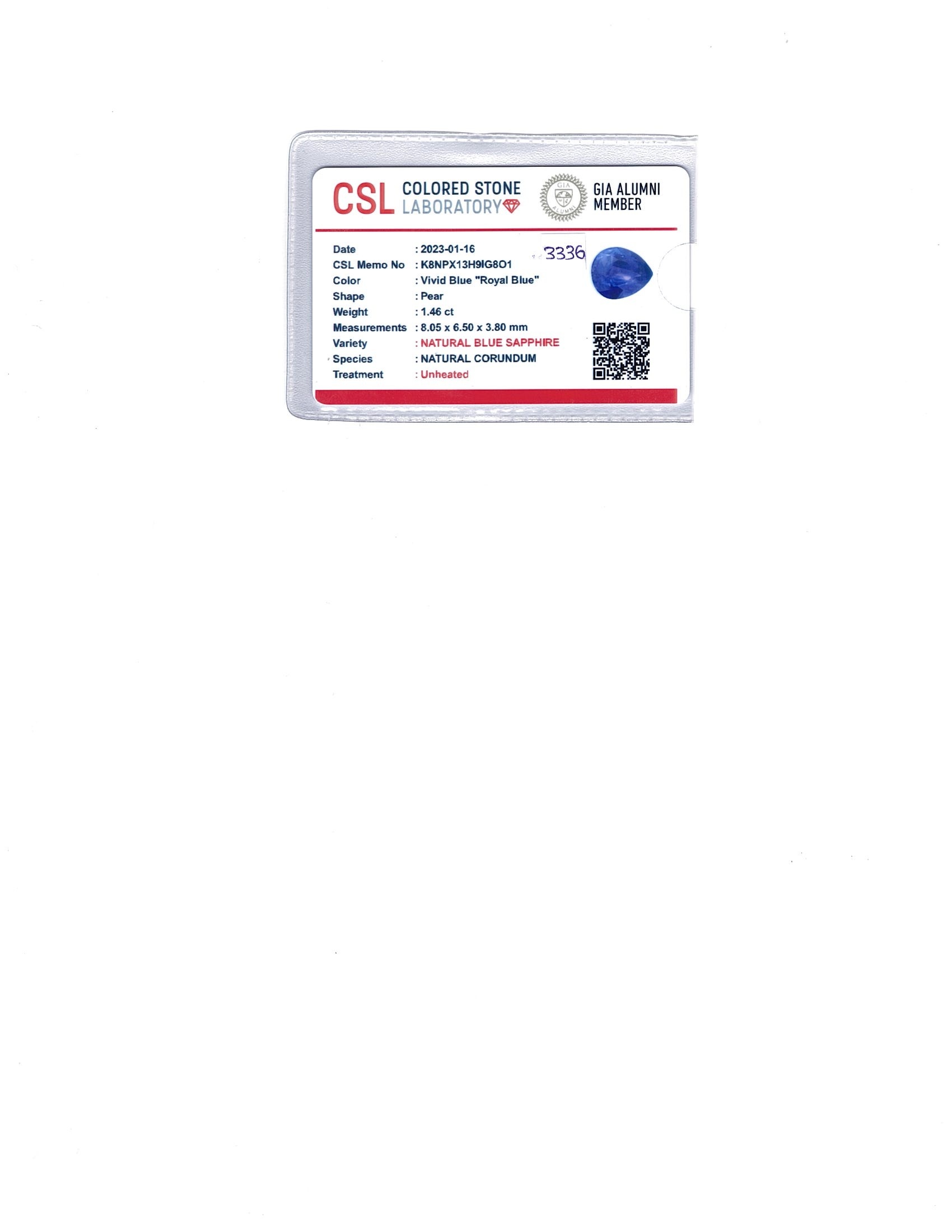 1.46 Ct. Blue Sapphire from Ceylon (Sri Lanka)