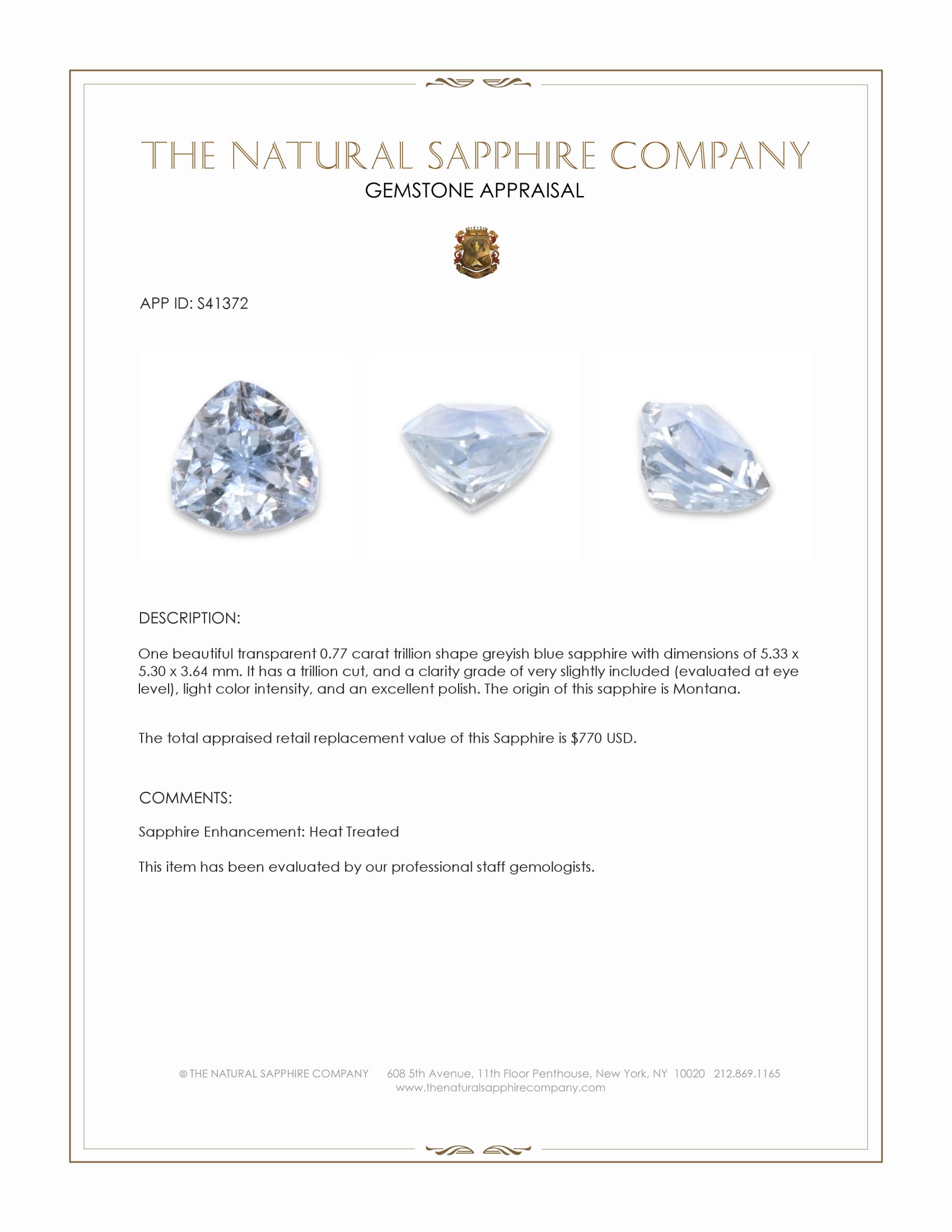 0.77 Ct. Greyish Blue Sapphire from Montana