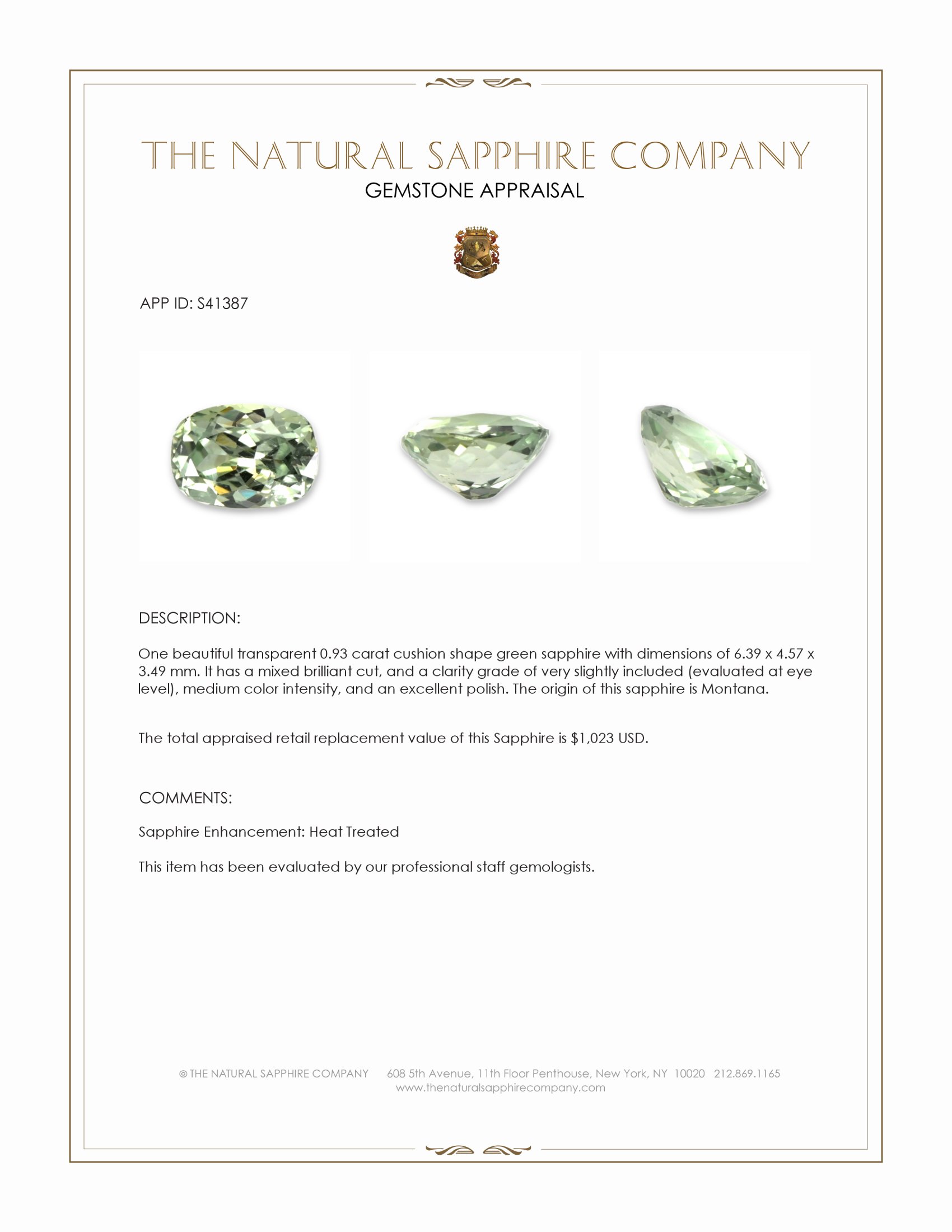 0.93 Ct. Green Sapphire from Montana