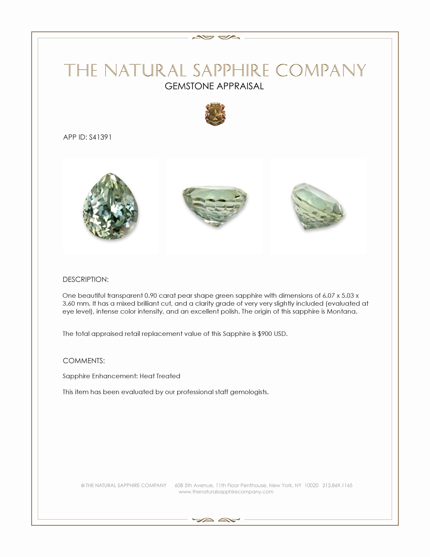 0.90 Ct. Green Sapphire from Montana