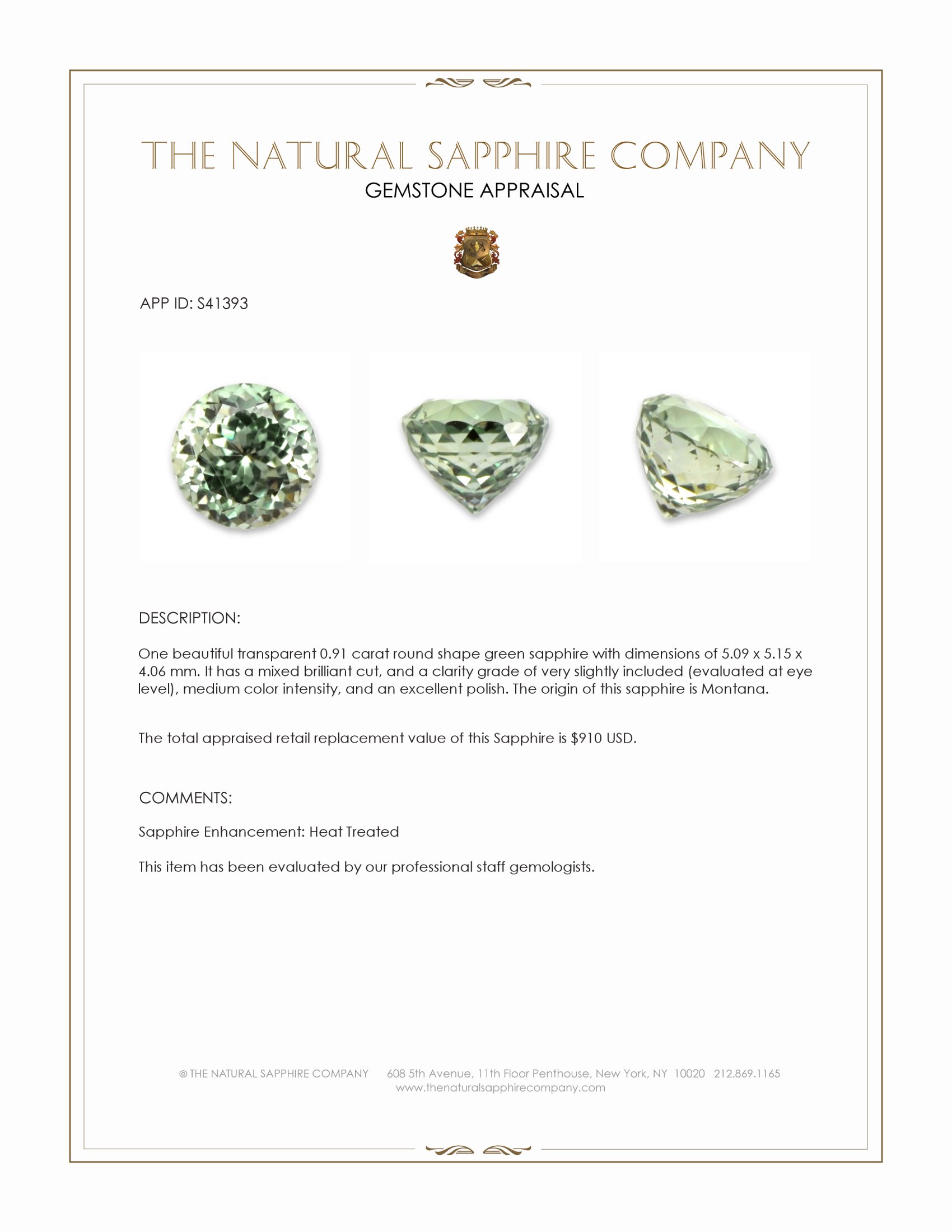 0.91 Ct. Green Sapphire from Montana
