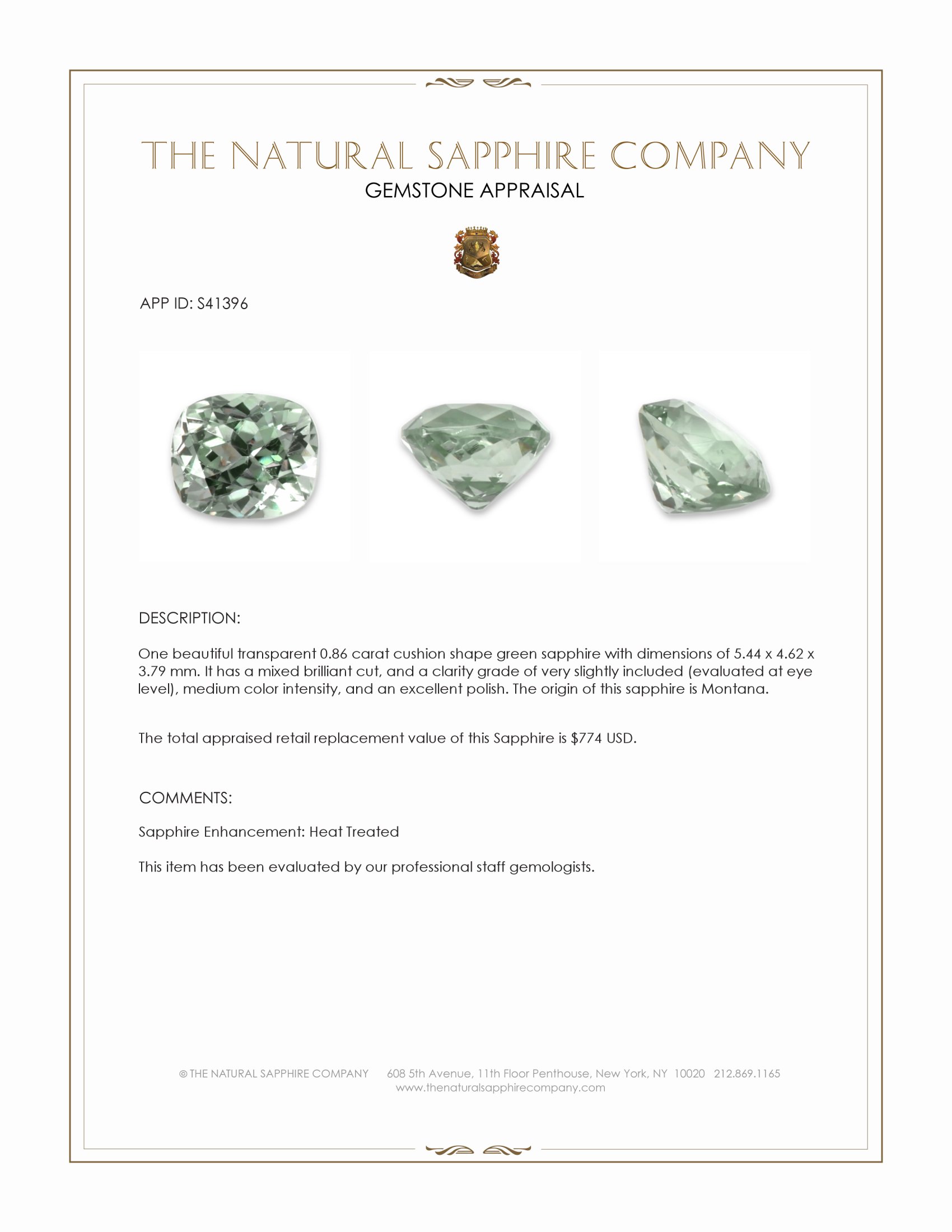 0.86 Ct. Green Sapphire from Montana