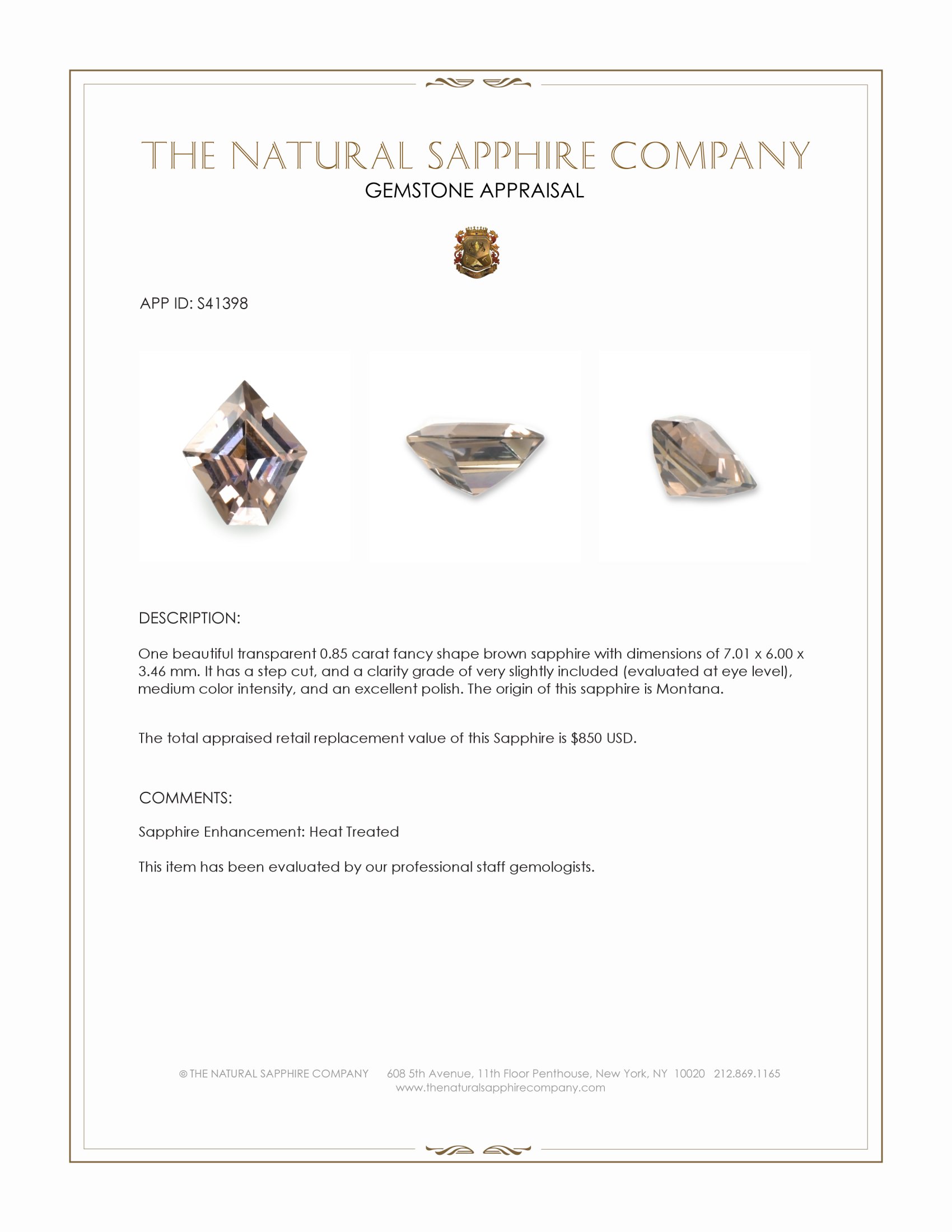0.85 Ct. Brown Sapphire from Montana