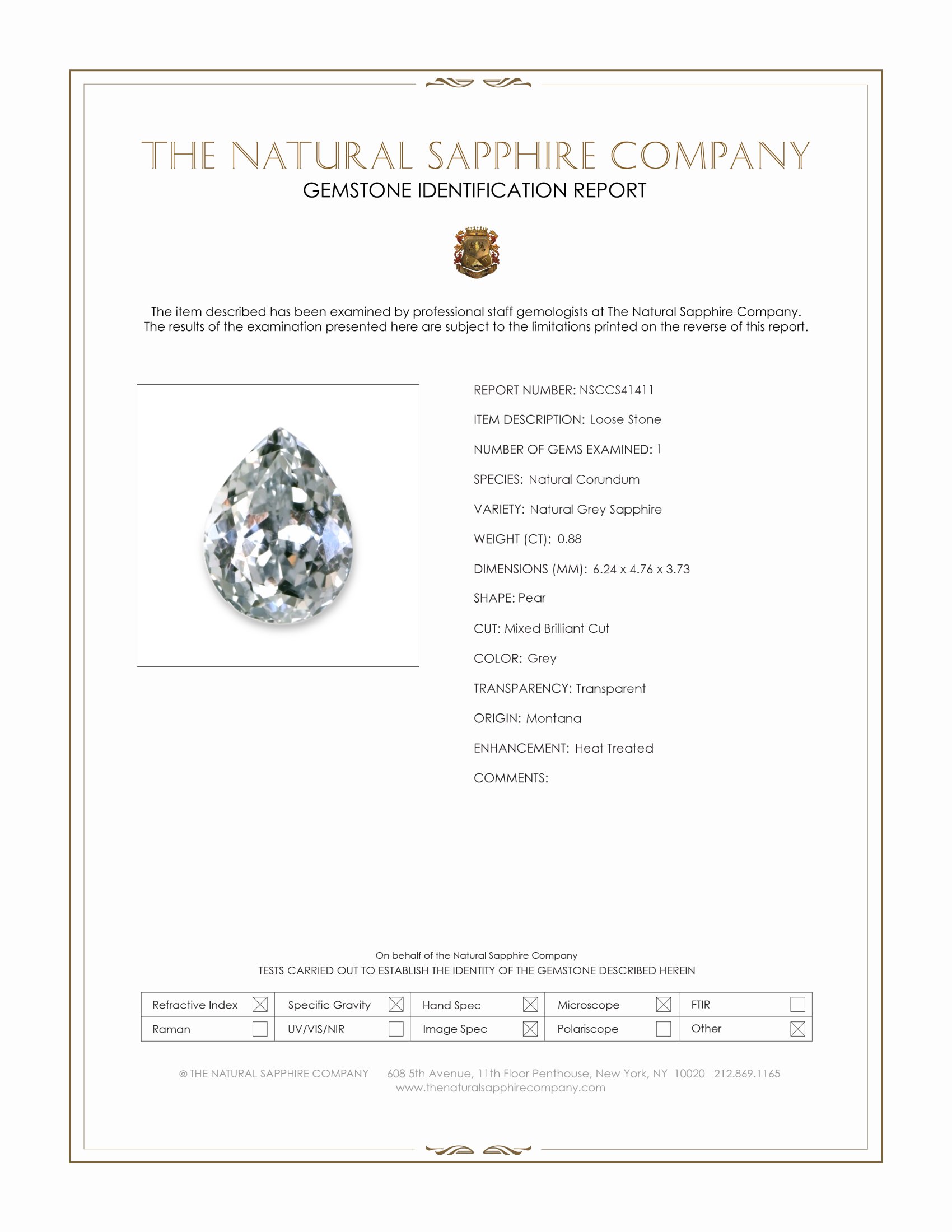 0.88 Ct. Grey Sapphire from Montana
