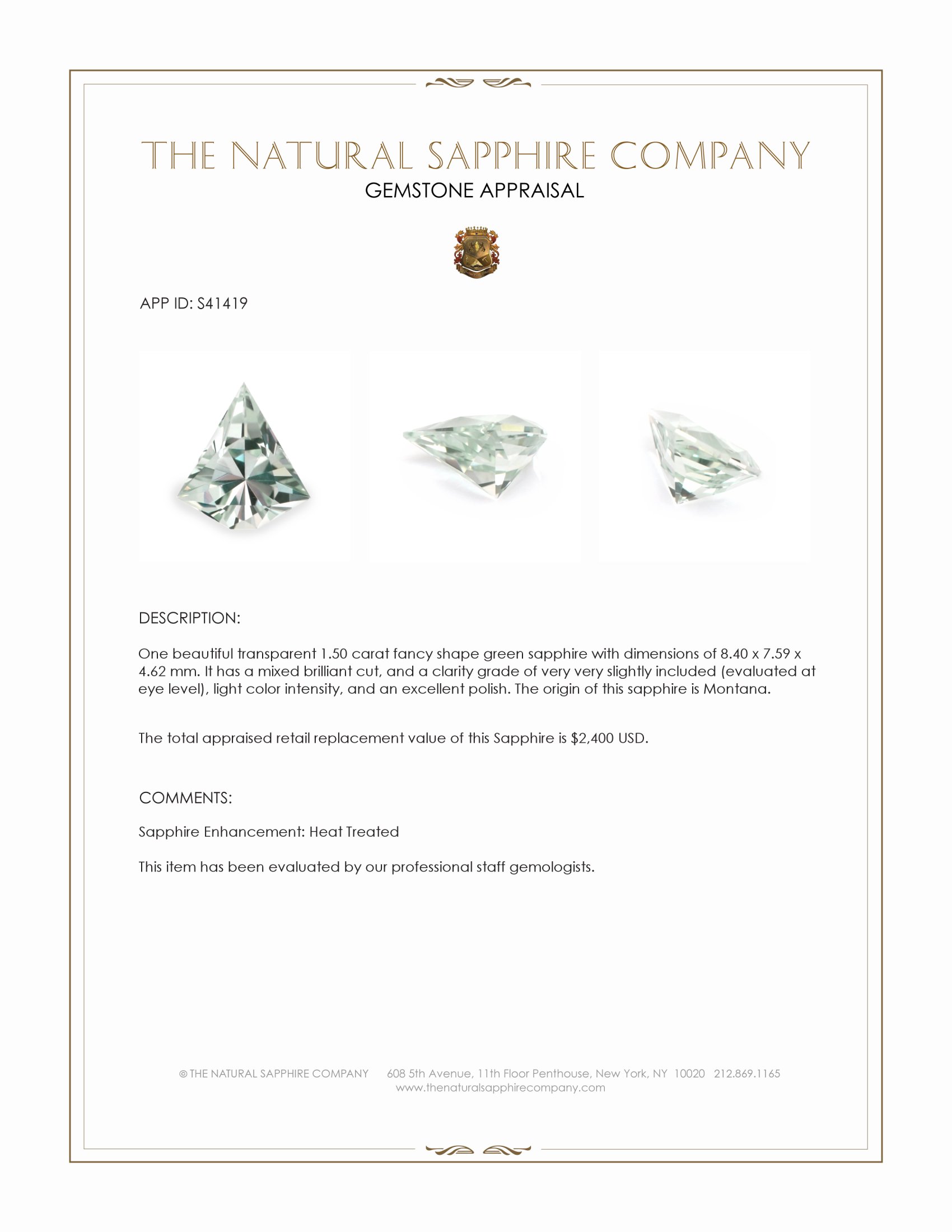 1.50 Ct. Green Sapphire from Montana