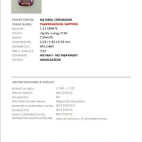 1.13 Ct. Padparadscha Sapphire from Madagascar Scan Report