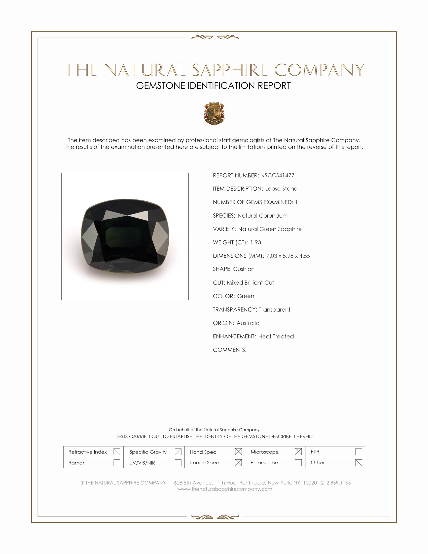 1.93 Ct. Green Sapphire from Australia
