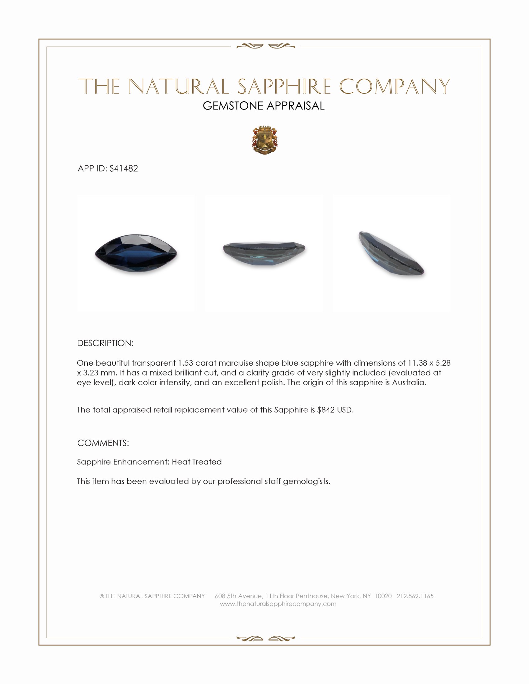1.53 Ct. Blue Sapphire from Australia