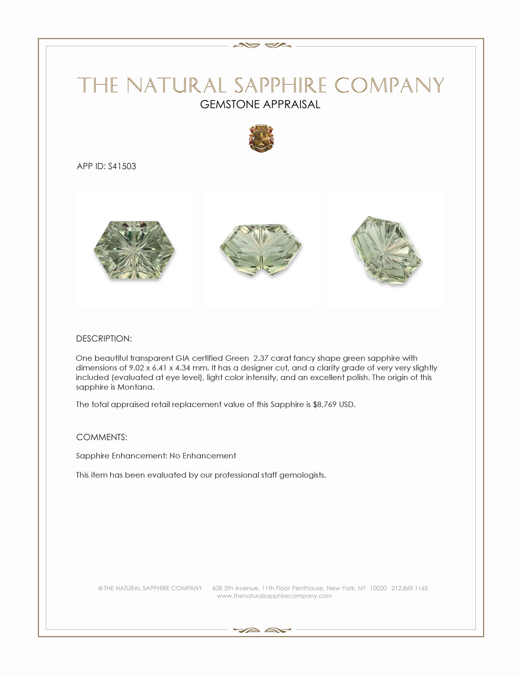 2.37 Ct. Green Sapphire from Montana