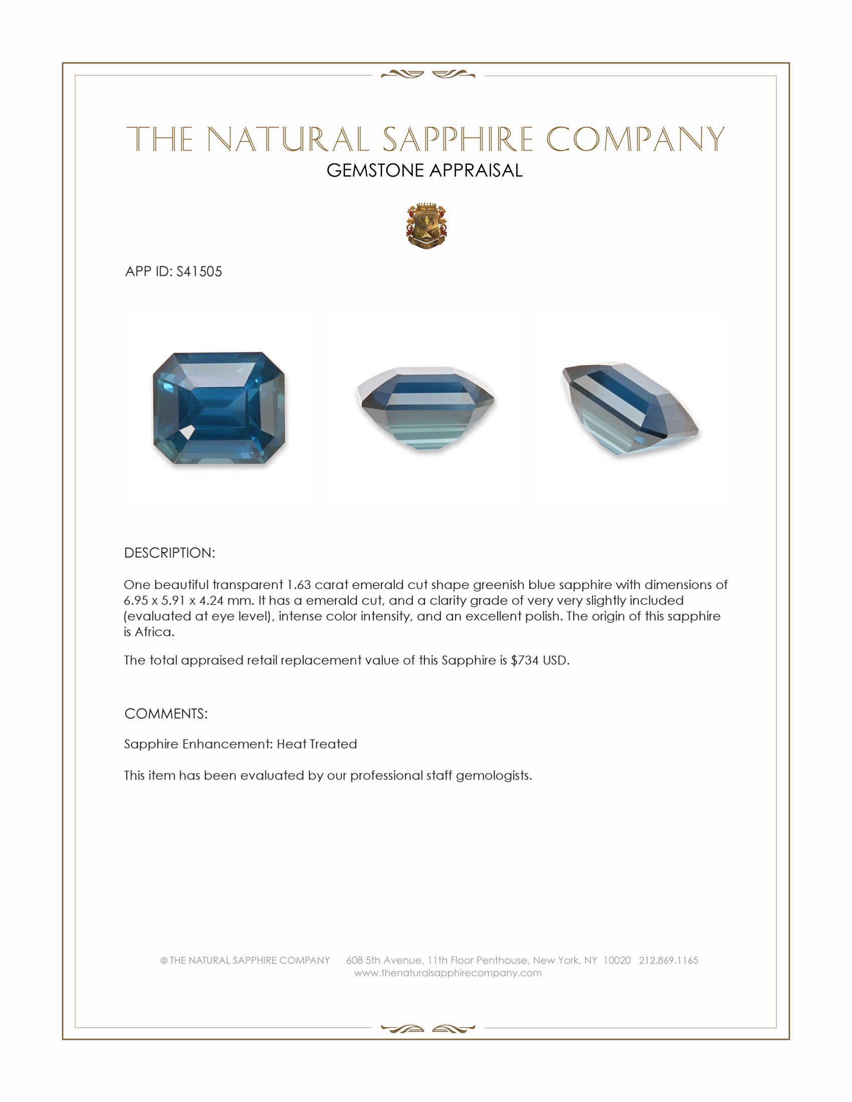 1.63 Ct. Greenish Blue Sapphire from Africa