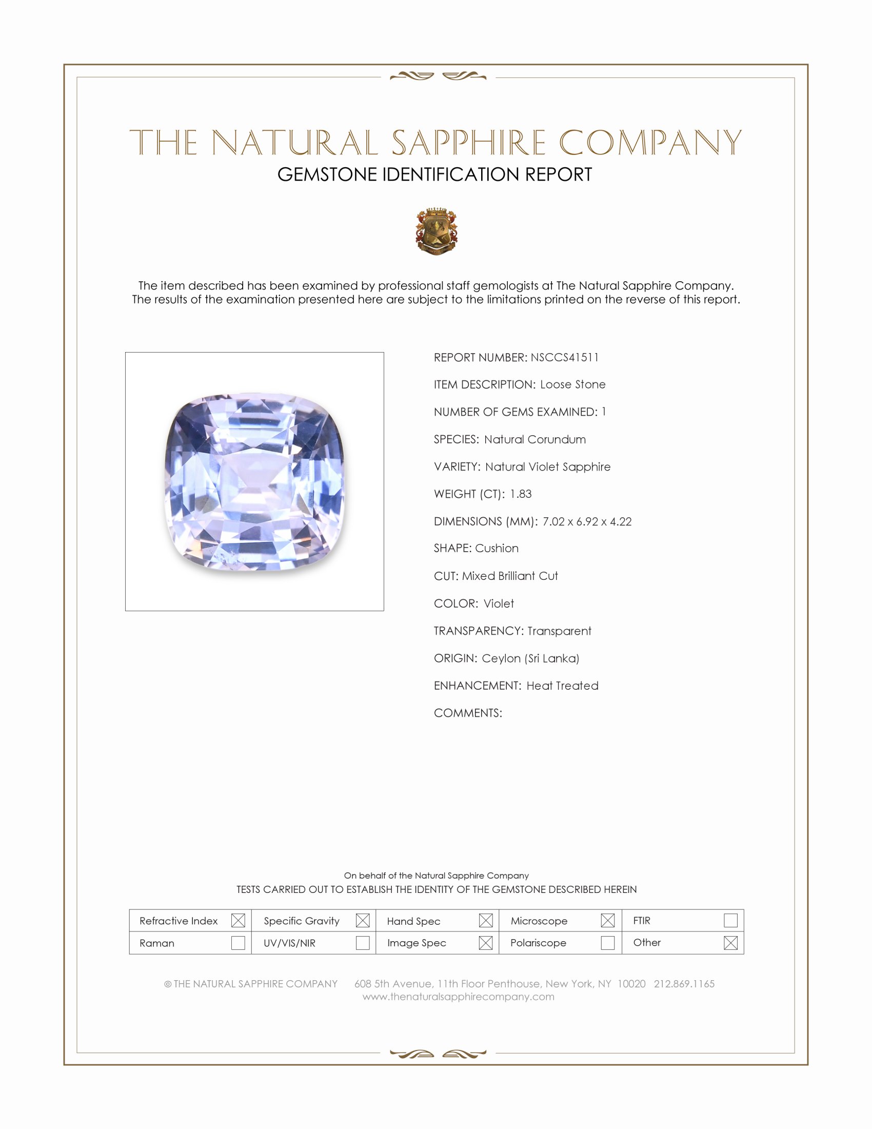 1.83 Ct. Violet Sapphire from Ceylon (Sri Lanka)