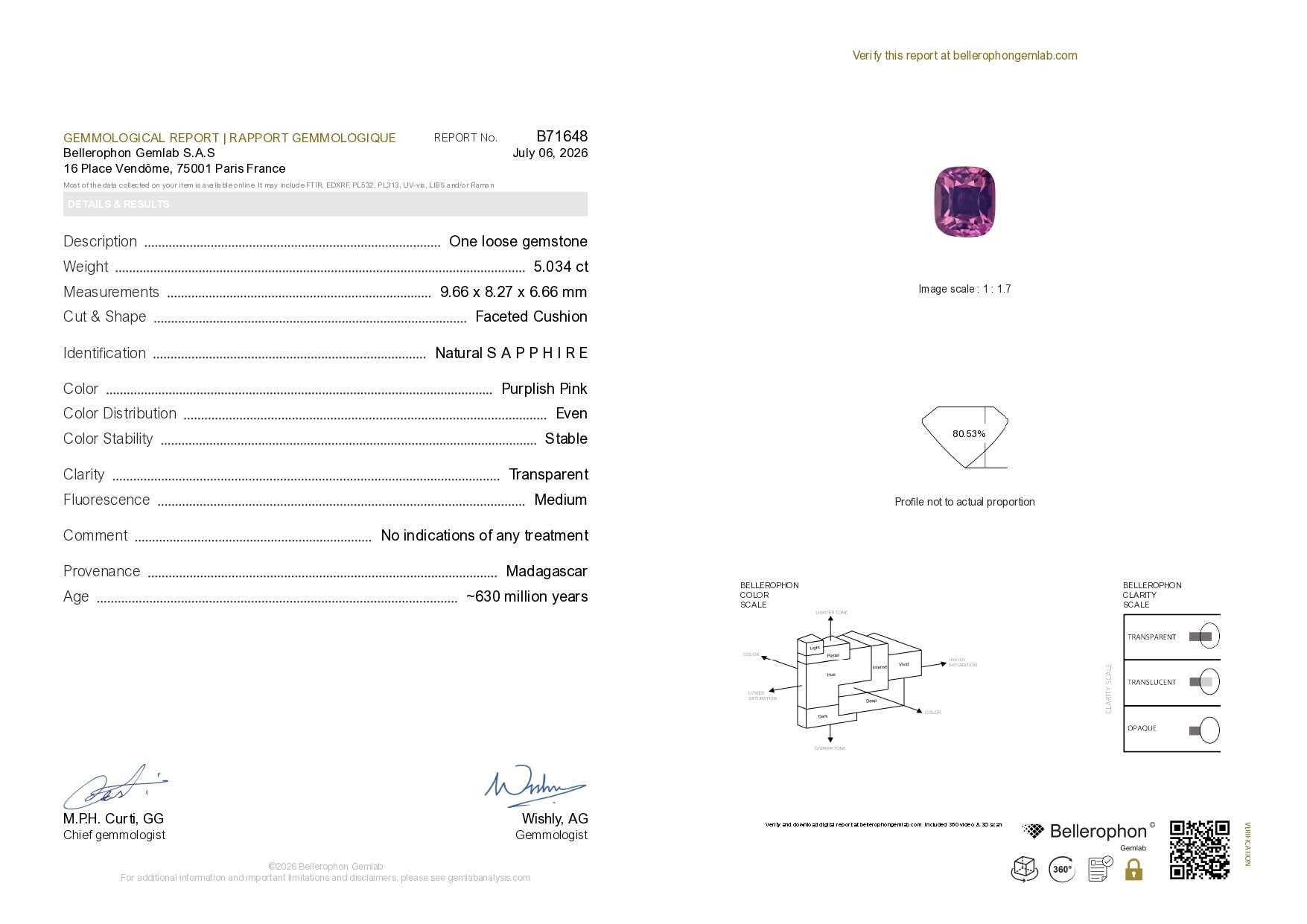 5.03 Ct. Purplish Pink Sapphire from Madagascar