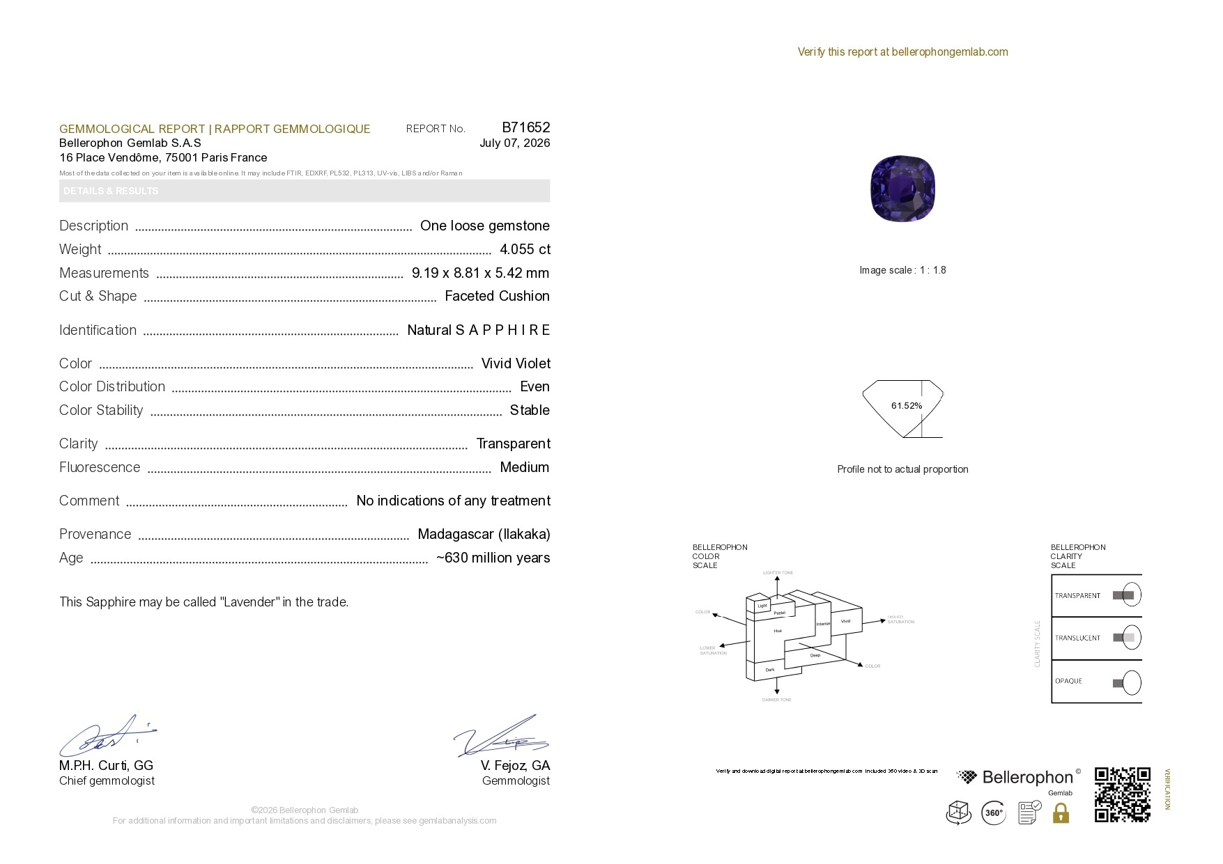 4.05 Ct. Purple Sapphire from Madagascar