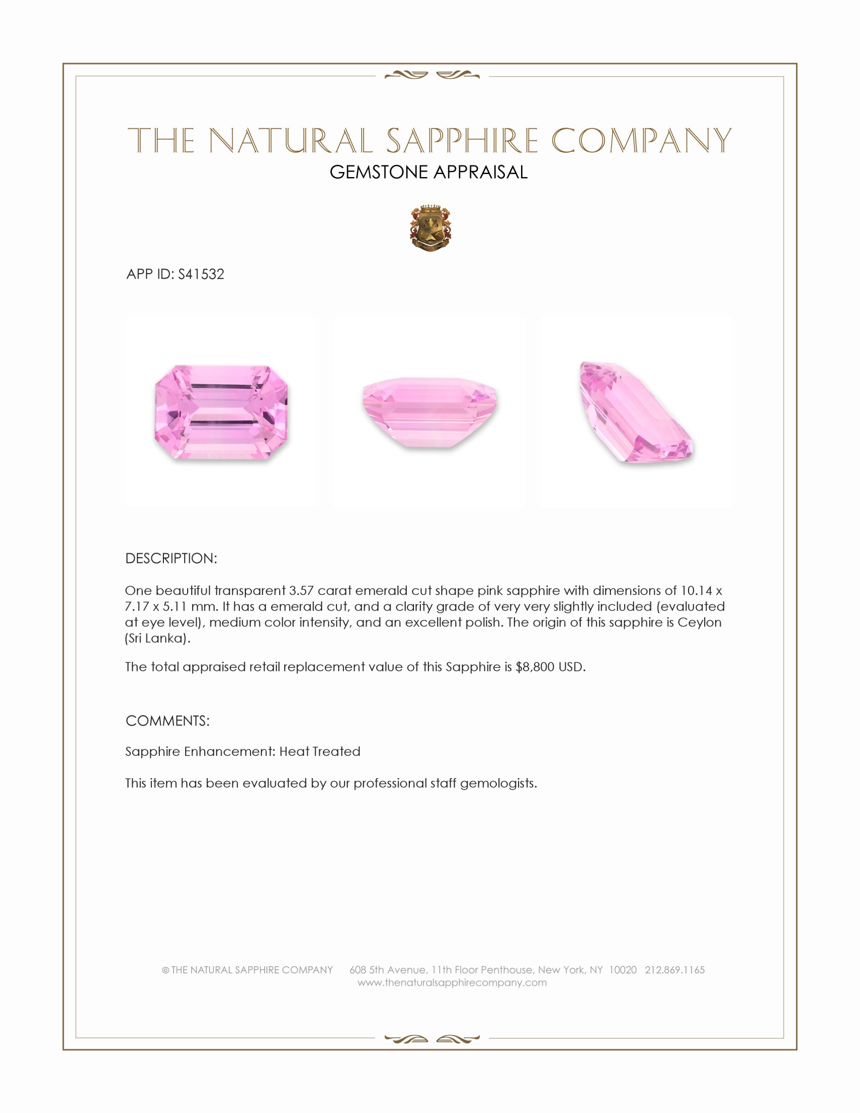 3.57 Ct. Pink Sapphire from Ceylon (Sri Lanka)